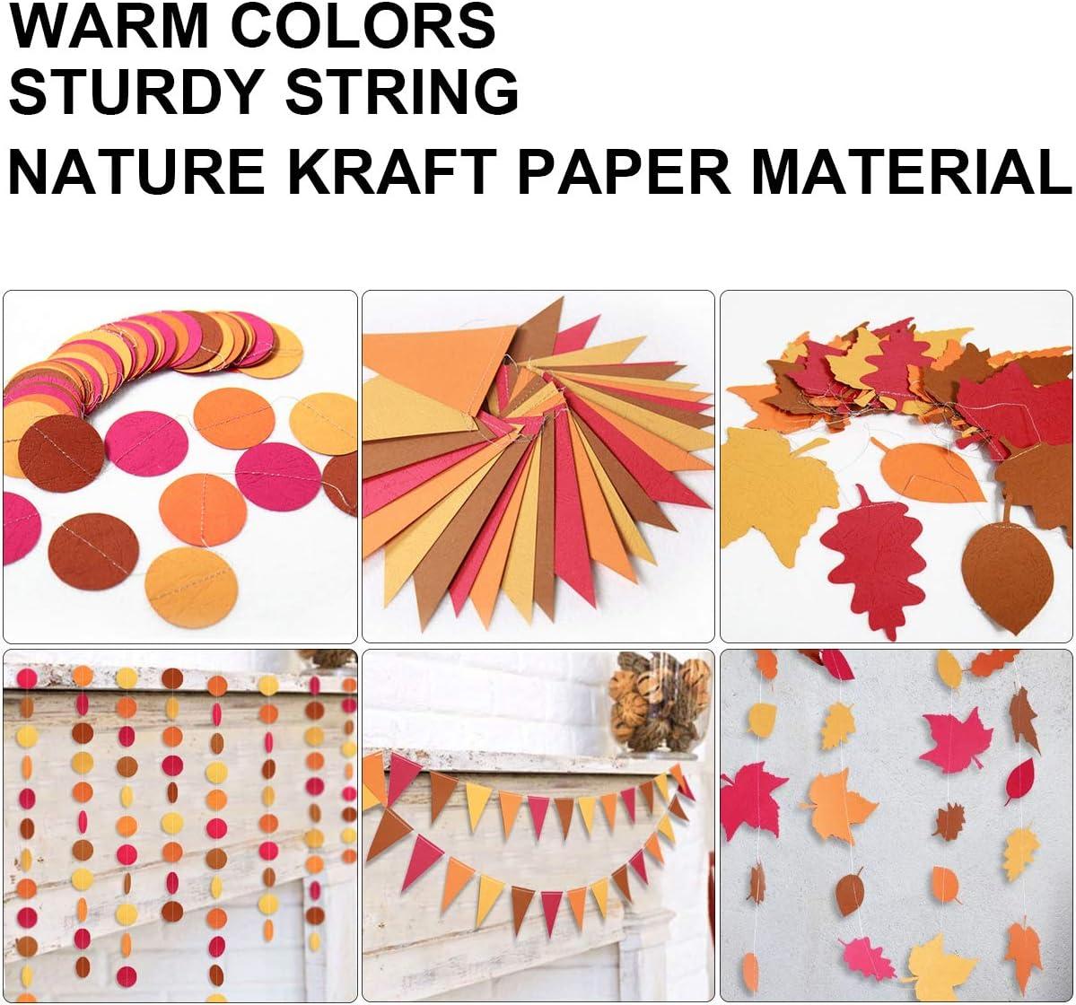Autumn Theme Garland Fall Bunting Banners Autumn Leaf Paper Garland Hanging Streamers Thanksgiving Party Decoration for Baby Shower Kids Room Classroom Showcase Holiday Wedding