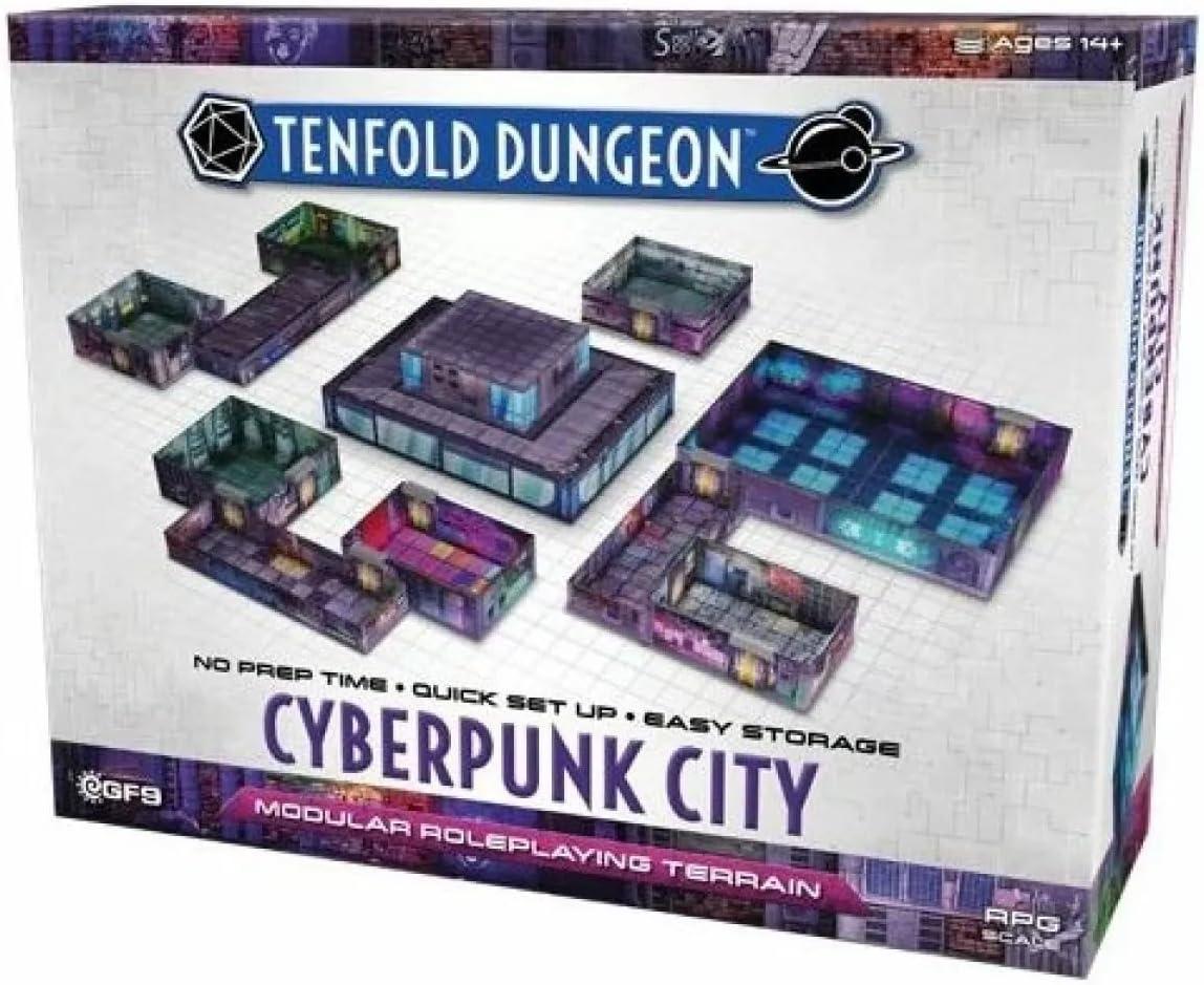 Gale Force Nine Tenfold Dungeon Cyberpunk City Modular Roleplaying Terrain Set with Quick Setup and 1 x 1-Inch Scale