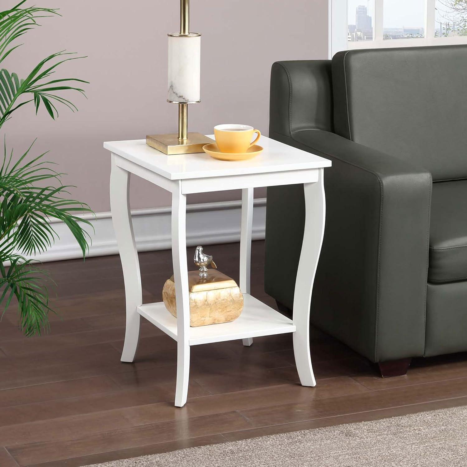 White Rubberwood Square End Table with Shelf