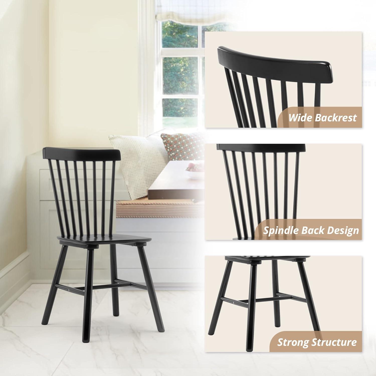 Black Solid Wood Windsor Spindle Back Dining Chairs, Set of 4