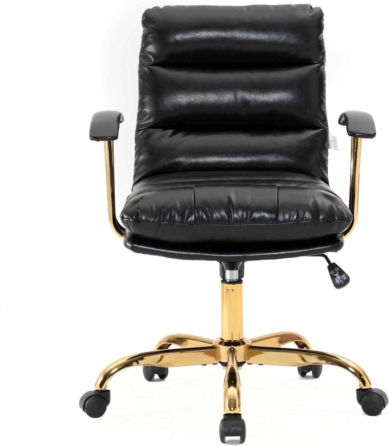 LeisureMod Regina Single Ergonomic Padded Leather Lumbar Support Adjustable Height Swivel Executive Office Chair with Gold Steel Frame