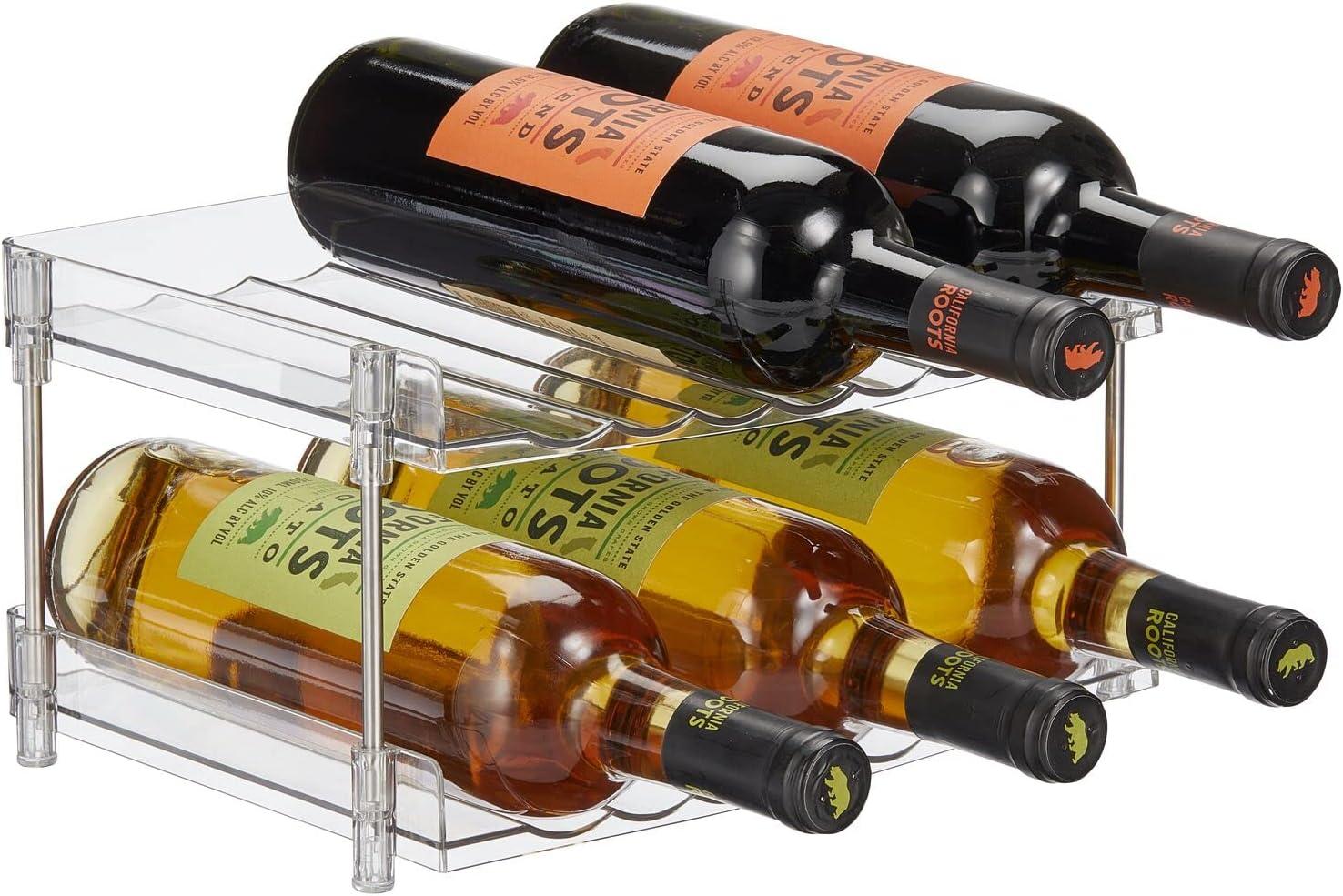 mDesign Free-Standing Stackable 2-Tier Water/Wine Bottle Holder, Clear/Polished