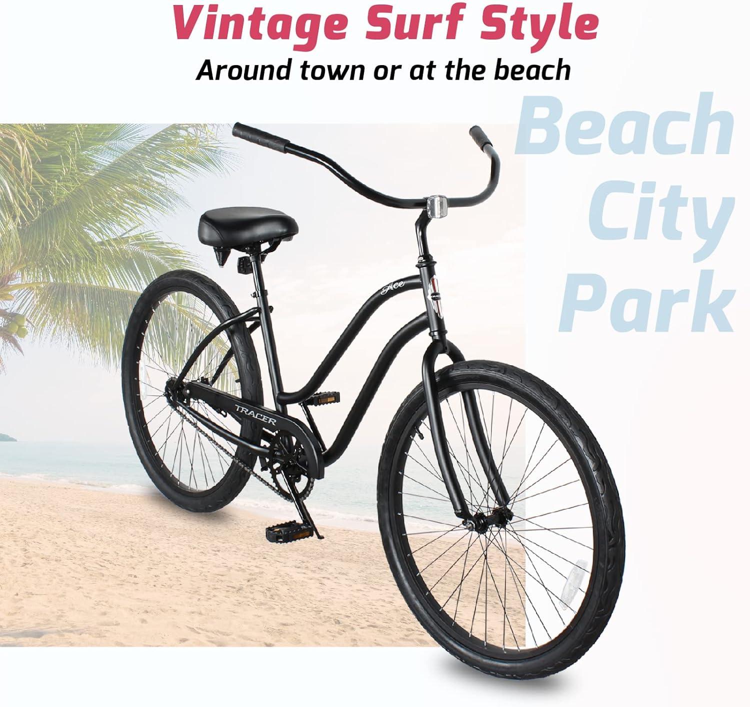 Tracer ACE Bicicleta de Playa de 26 Pulgadas para Mujer, Rosa, Velocidad Nica, Freno de Montaña, Bicicleta Urbana de Cercanías para Adultos