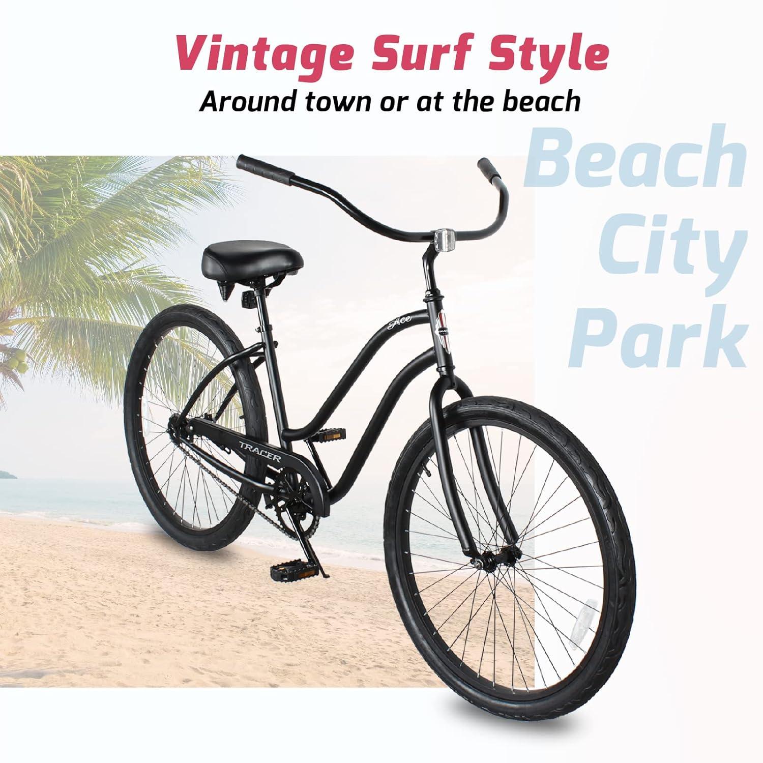 Tracer ACE Bicicleta de Playa de 26 Pulgadas para Mujer, Rosa, Velocidad Nica, Freno de Montaña, Bicicleta Urbana de Cercanías para Adultos