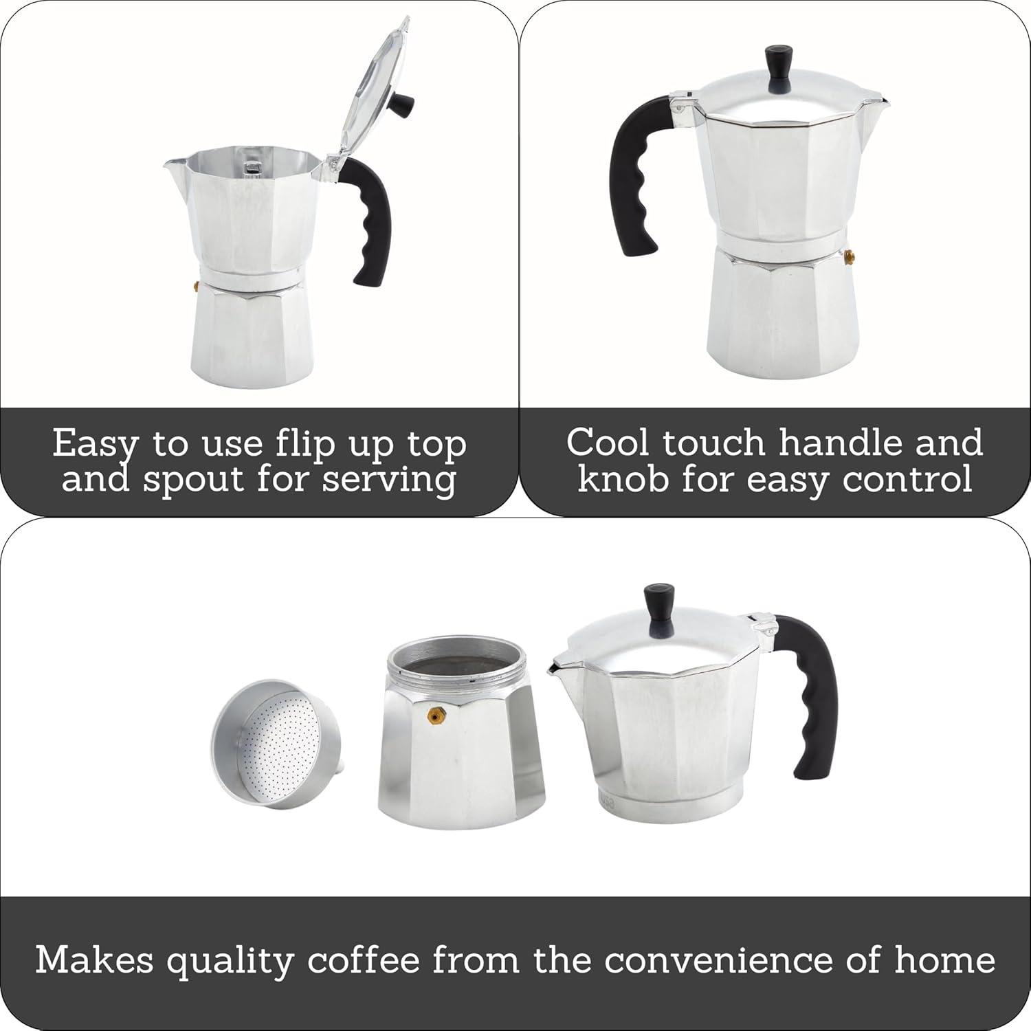 IMUSA 3 Cup Aluminum Stovetop Coffeemaker: Manual Espresso Maker, Gray, No Filter Needed, Hand Wash, 8 oz Capacity