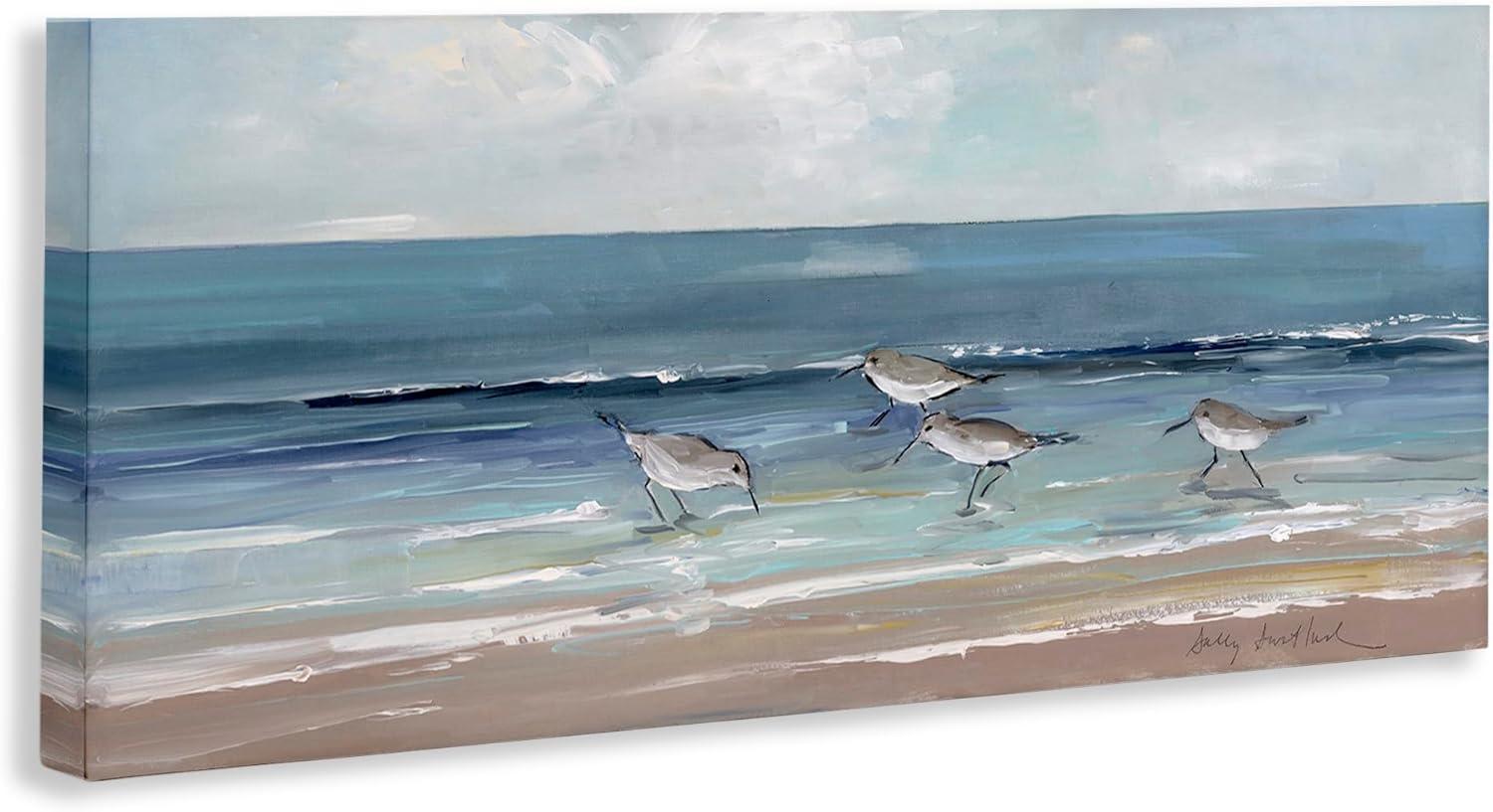 Stupell Industries Sandpipers Birds Cloudy Sky Beach Shore Painting, 30 x 13, Design by Sally Swatland