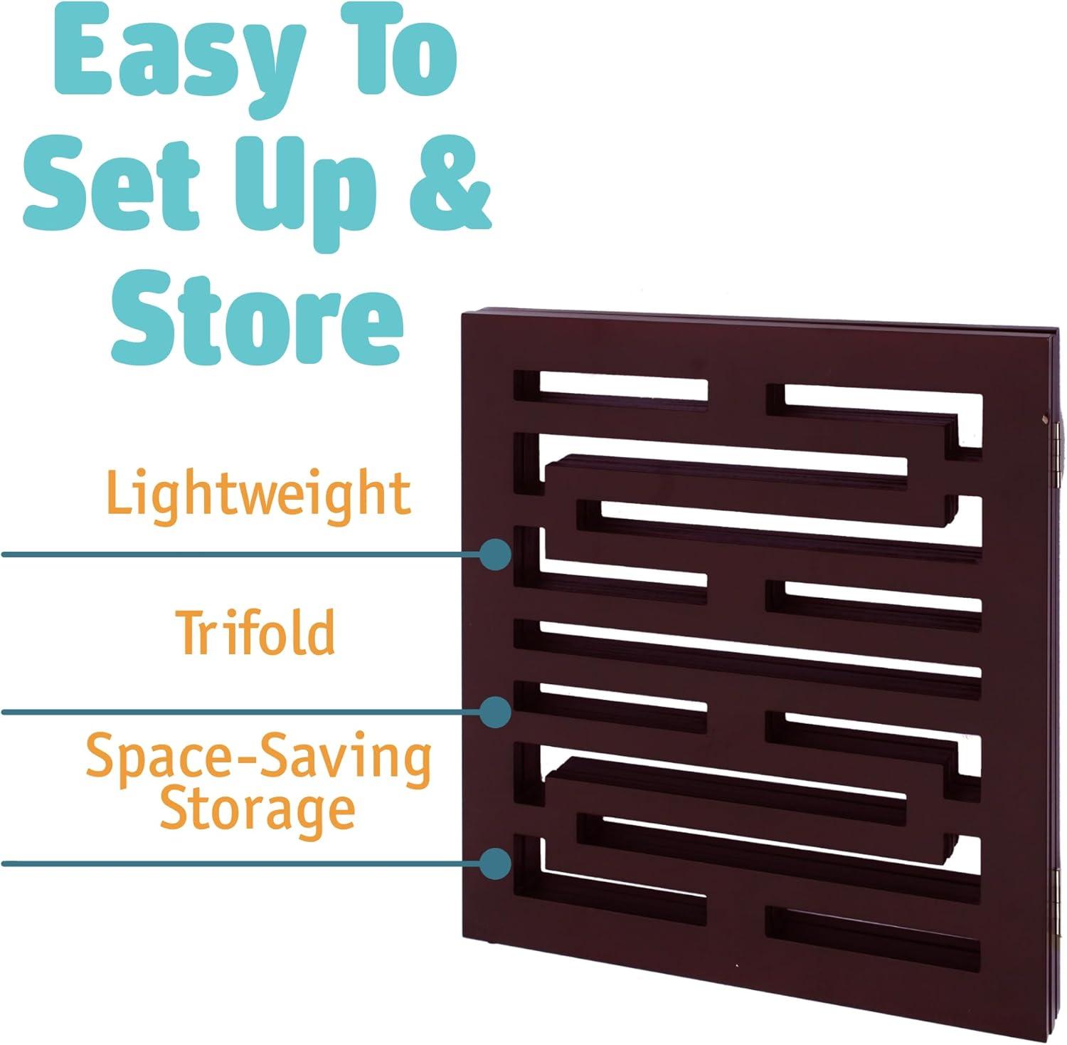 Etna 3-Panel Wooden Pet Gate, Avant Garde Design, Mahogany - Tri Fold Dog Gates for Doorways, Stairs, Puppy Safety - Free Standing Pet Barrier for Indoor/Outdoor Use - 47.5" Wide x 19" Tall