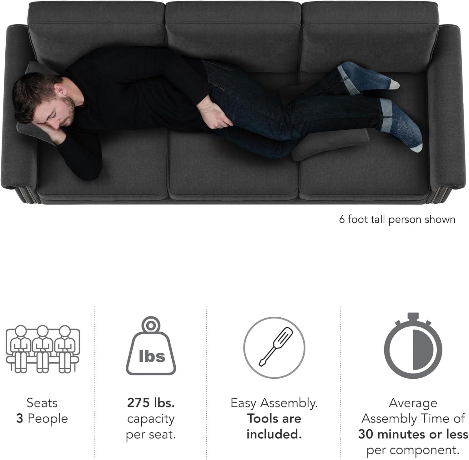 Coventry 85W Large Living Room Sofa in Charcoal Gray Herringbone Fabric