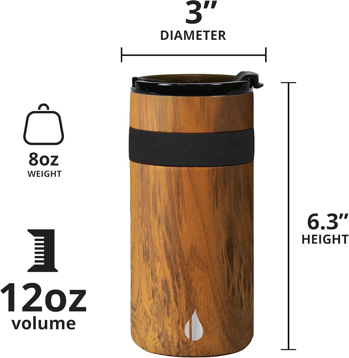 Elemental Duo-Sip 2 in 1 Travel Coffee Tumbler with 100% Leak Proof Lid & Slim Can Cooler Insulator for 12oz Slim Cans, Triple Walled Stainless Steel for Hard Seltzer & Hot/Cold Drinks - Teakwood
