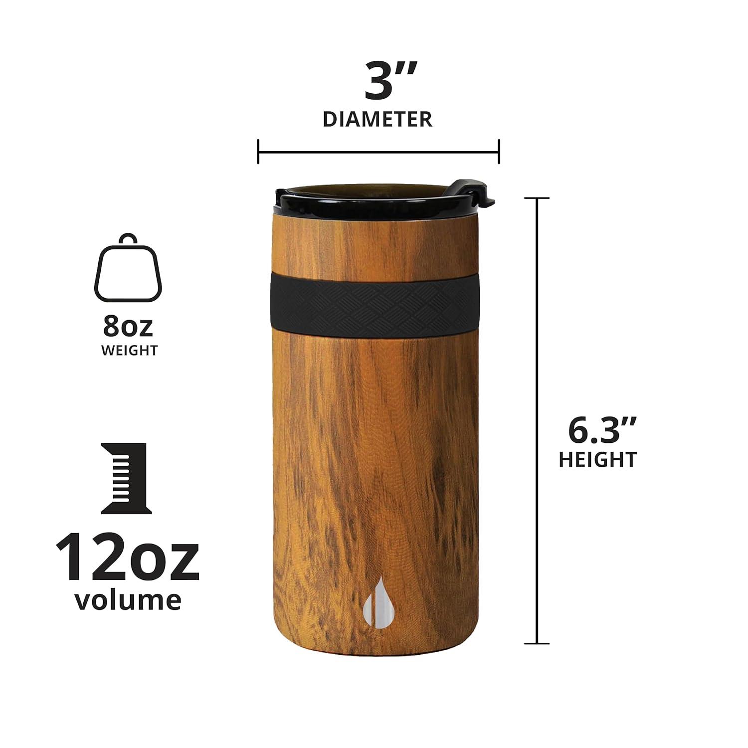 Elemental Duo-Sip 2 in 1 Travel Coffee Tumbler with 100% Leak Proof Lid & Slim Can Cooler Insulator for 12oz Slim Cans, Triple Walled Stainless Steel for Hard Seltzer & Hot/Cold Drinks - Teakwood