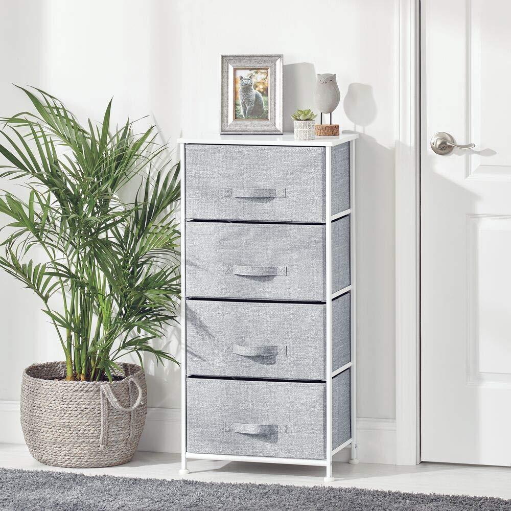 mDesign Tall Dresser Storage Tower Stand with 4 Removable Fabric Drawers - Gray