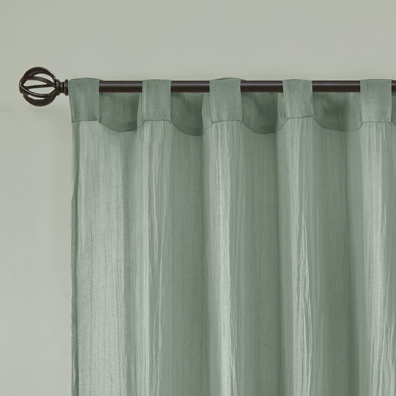 Aqua Sheer Polyester Ground Length Window Drapes, 2 Piece