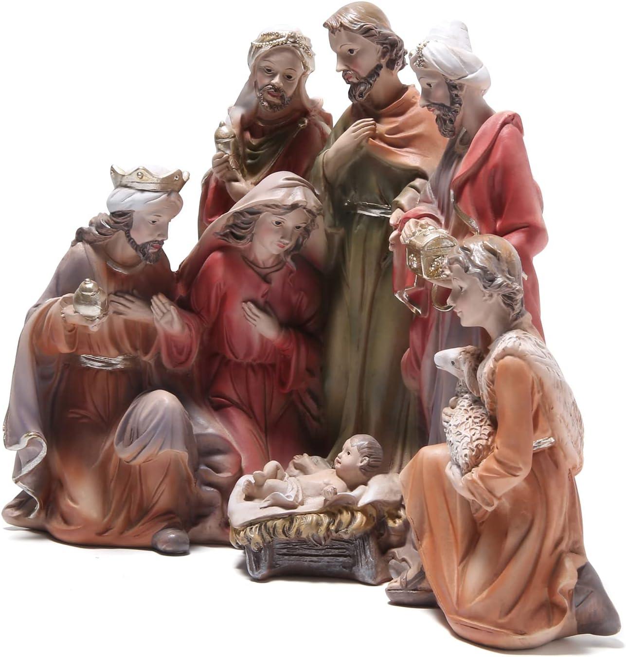 Hodao 7.75“ Nativity Sets for Christmas Indoor Christmas Nativity Sets Decorations Christmas Religious Figurines Decor Xmas Holy Family Decor Gift - Christmas Party Home Decorations (Colorful) C58