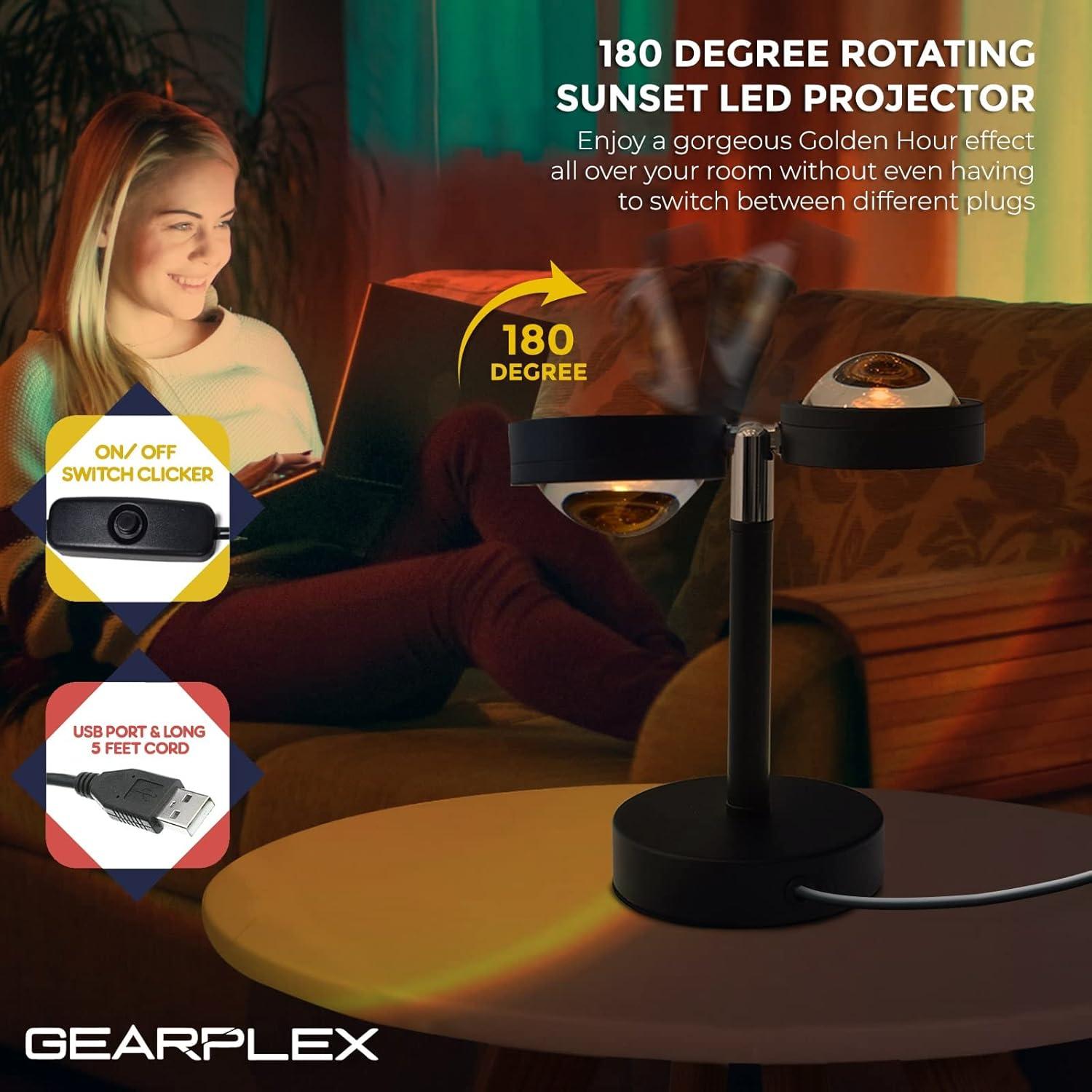 GEARPLEX Sunset Lamp Projector for Home Décor & Photography Ambient LED Night Light Lamp with USB Charging Cord- 180-Degree Rotating Romantic UFO Sunset Lamp for Selfies Christmas Home Parties