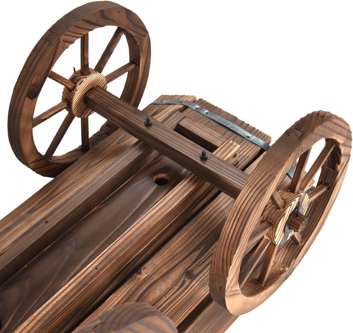 Tangkula Outdoor Flower Planter Wood Wagon Decoration Wheels