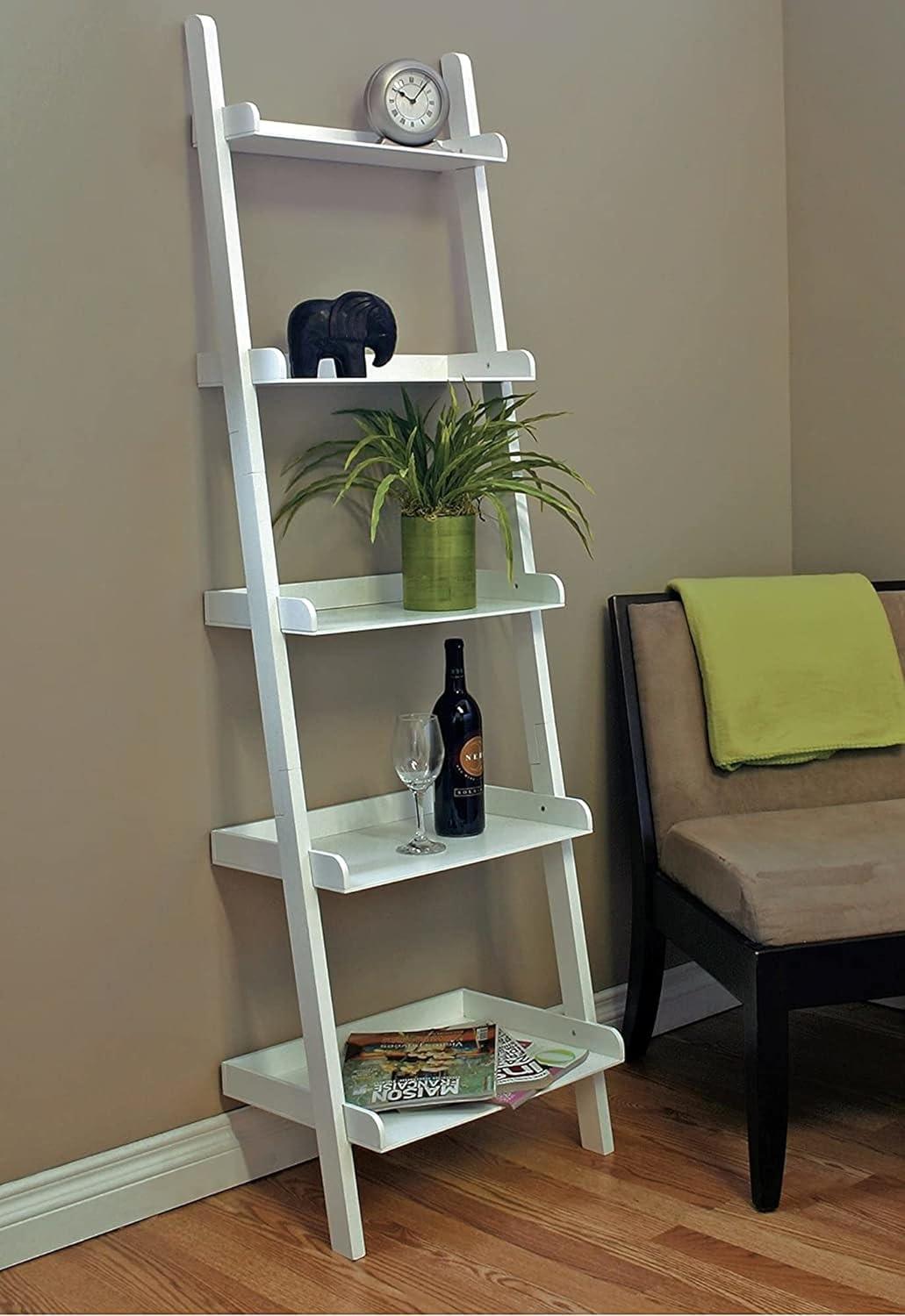 Hadfield 5-Tier White Ladder-Style Leaning Wall Shelf