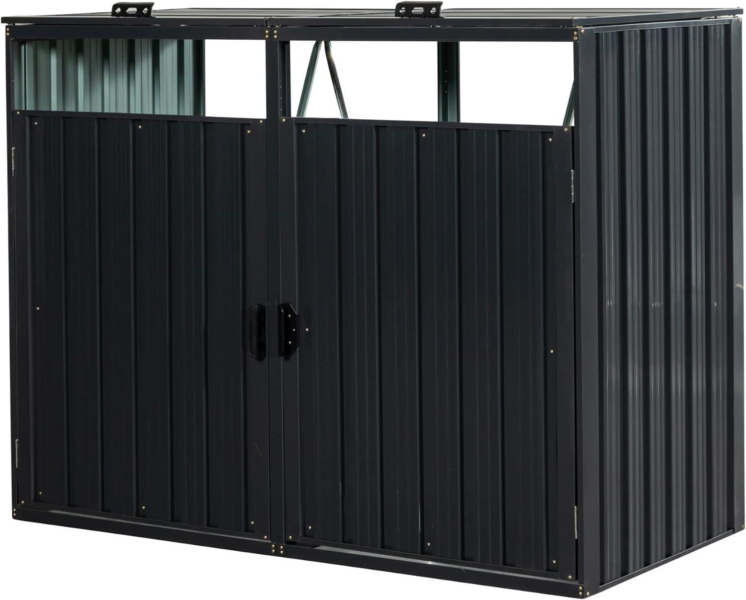 Black Metal Outdoor Garbage Bin Shed with Lockable Doors