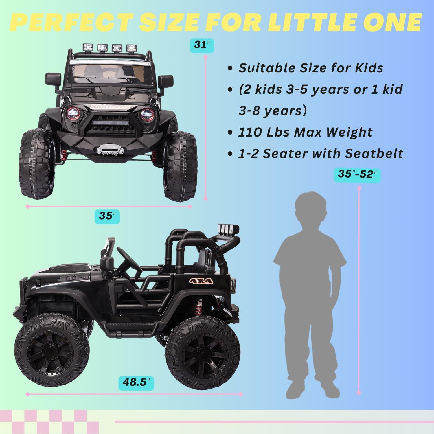 Black 24V 2-Seater Kids Ride-On Truck with Remote Control