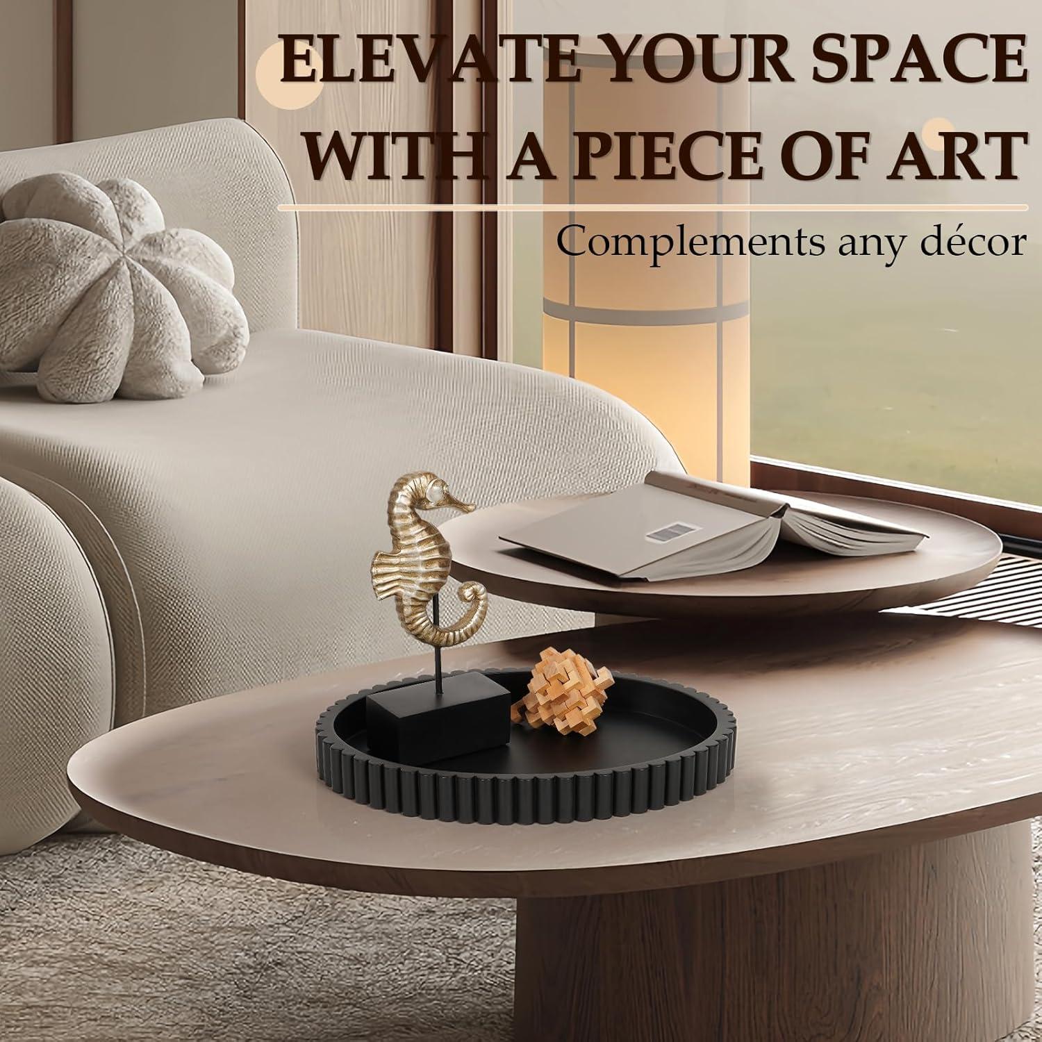 Oval Tray for Coffee Table Decor, 13" Concrete Tray, Table Centerpieces Decorative Trays for Home Decor, Modern Decorative Trays for Coffee Tables, Centerpiece Trays, Black