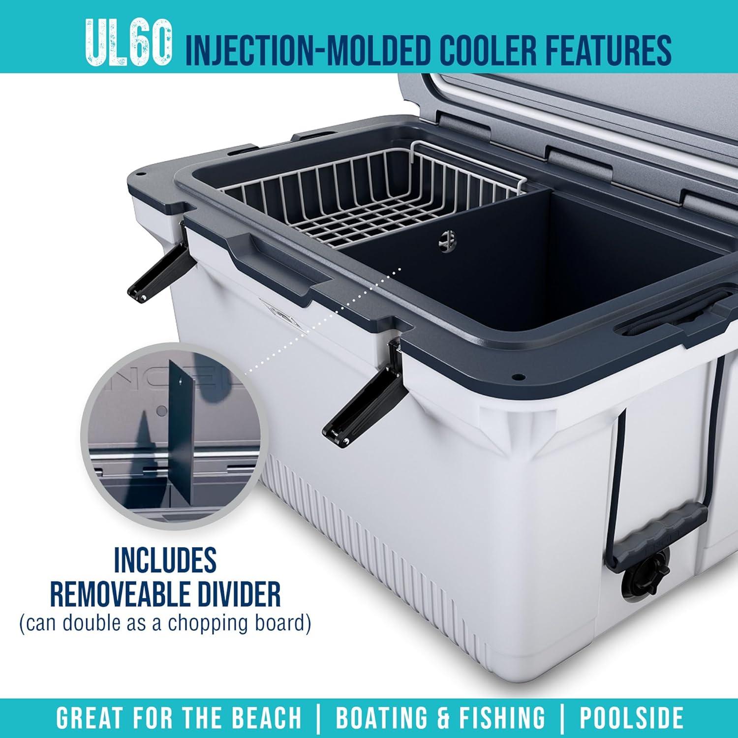 ENGEL 60 Qt UltraLite Cooler With Wire Basket and Divider - Haze Gray