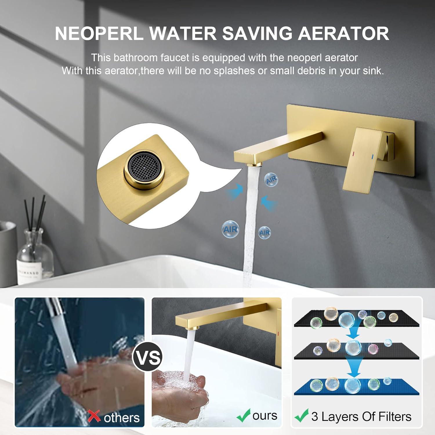 Products sumerain Wall Mount Bathroom Sink Faucet Brushed Gold and Rough in Valve Included, Left-Handed Single Handle