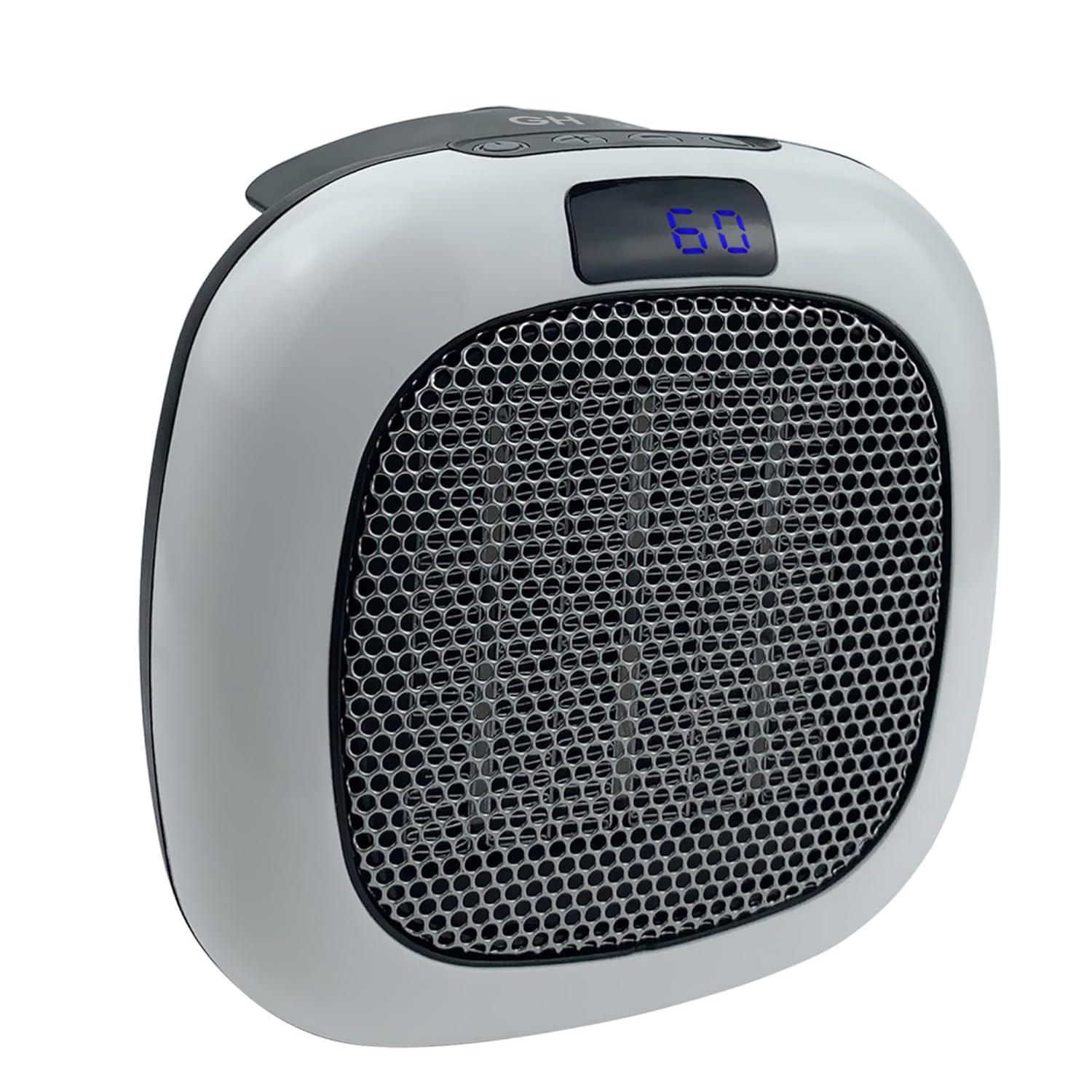 Good Housekeeping Wall-Mount Indoor Space Heater, Portable Electric Mini Heater w/ Adjustable Thermostat & Remote Control, 750W, White