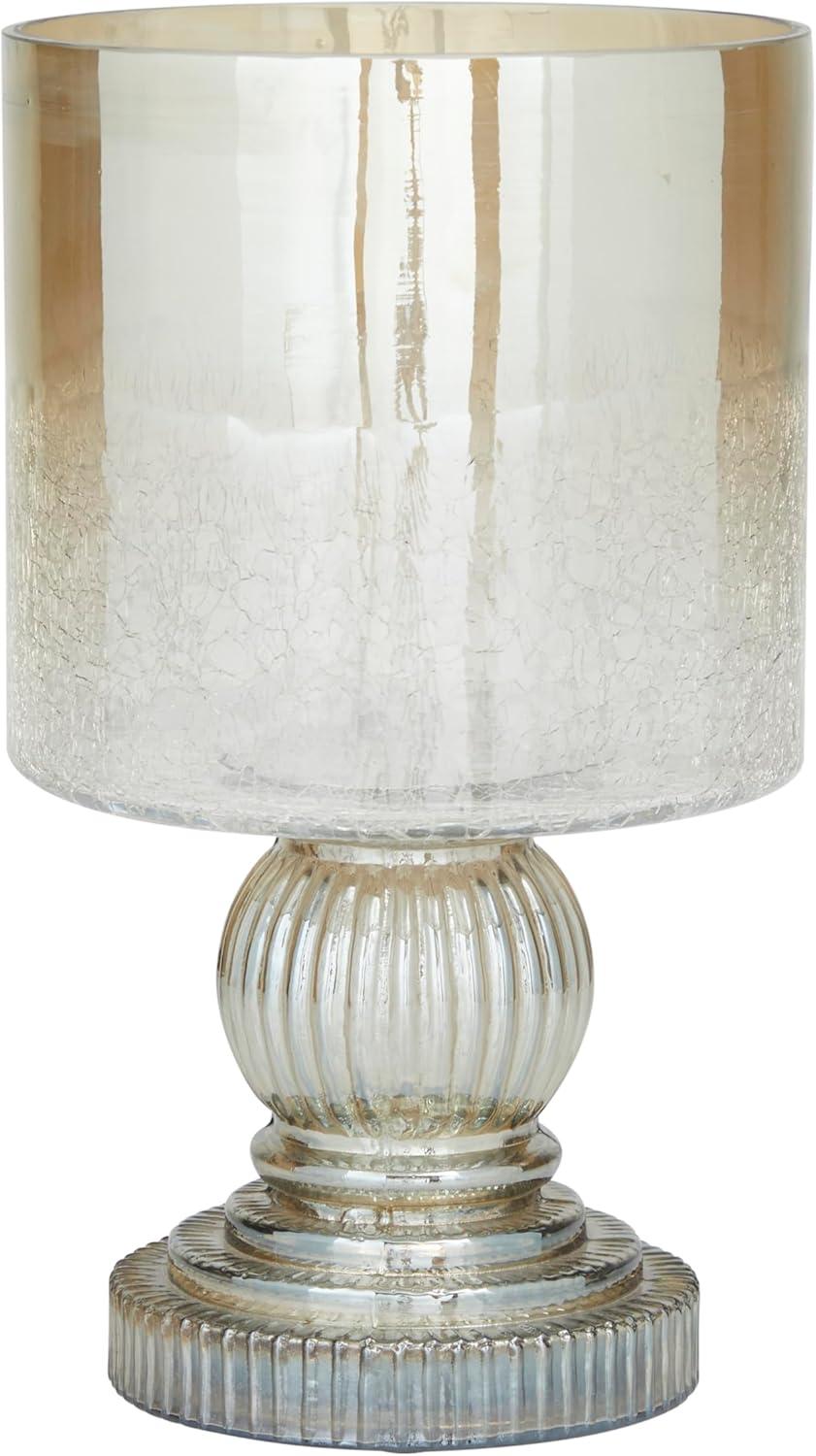 DecMode Brass Glass Handmade Turned Style Pillar Hurricane Lamp with Faux Mercury Glass Finish