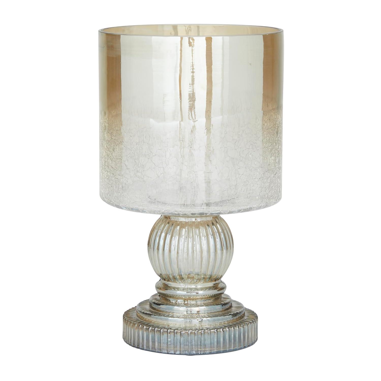 DecMode Gold Glass Handmade Turned Style Pillar Hurricane Lamp with Faux Mercury Glass Finish