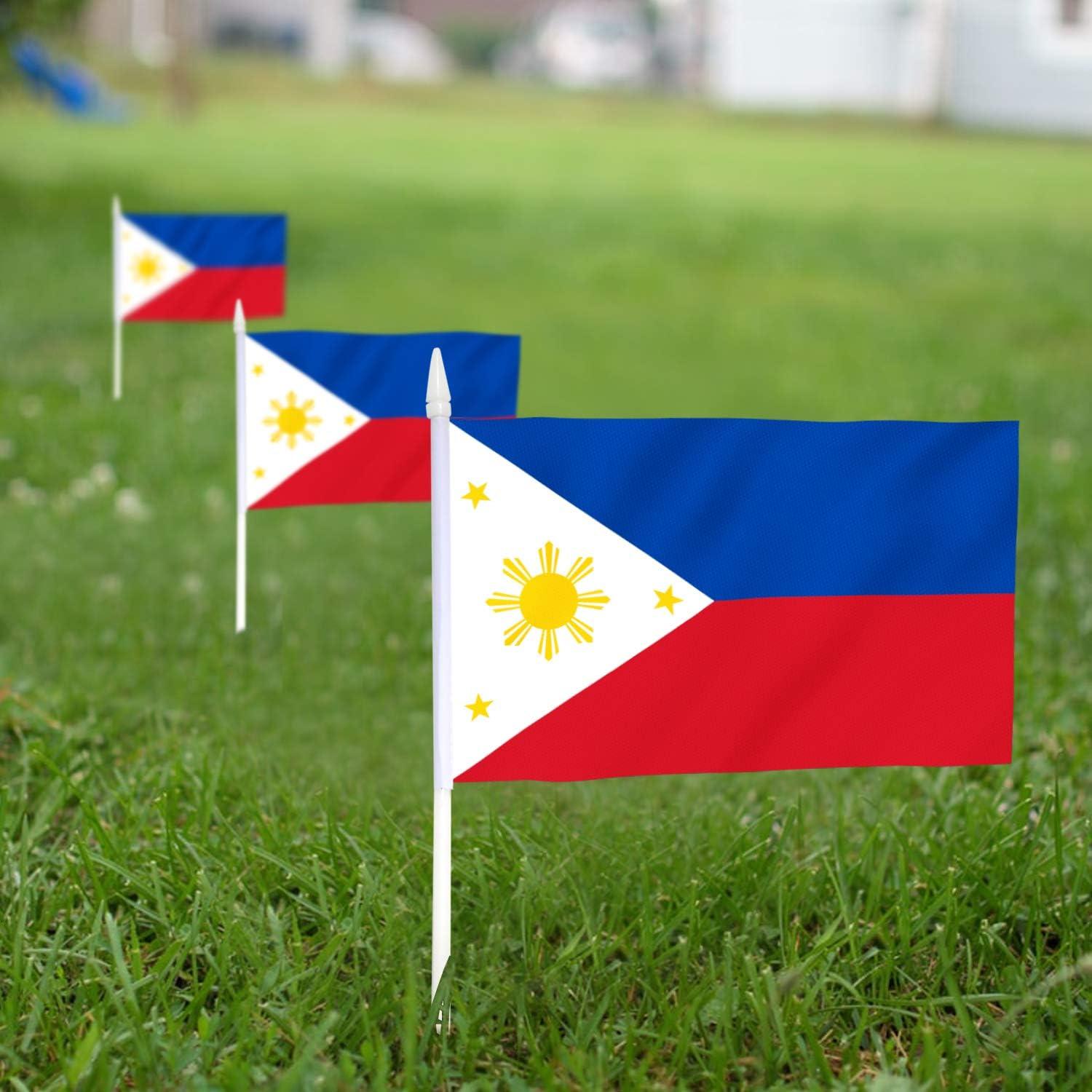 Anley Philippines Mini Flag 12 Pack - Hand Held Small Miniature Philippine Flags 5x8 Inch