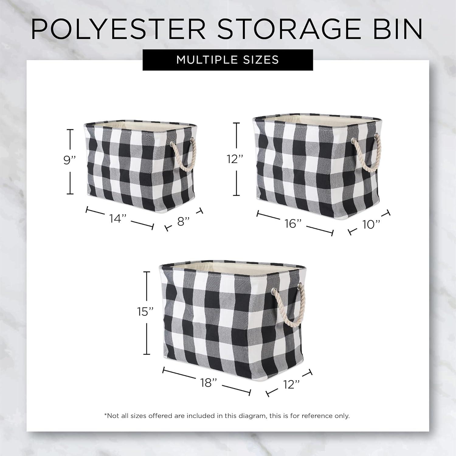 DII Buffalo Check Storage Bin with Handles, Medium Rectangle, 16x10x12", Tri Color Black