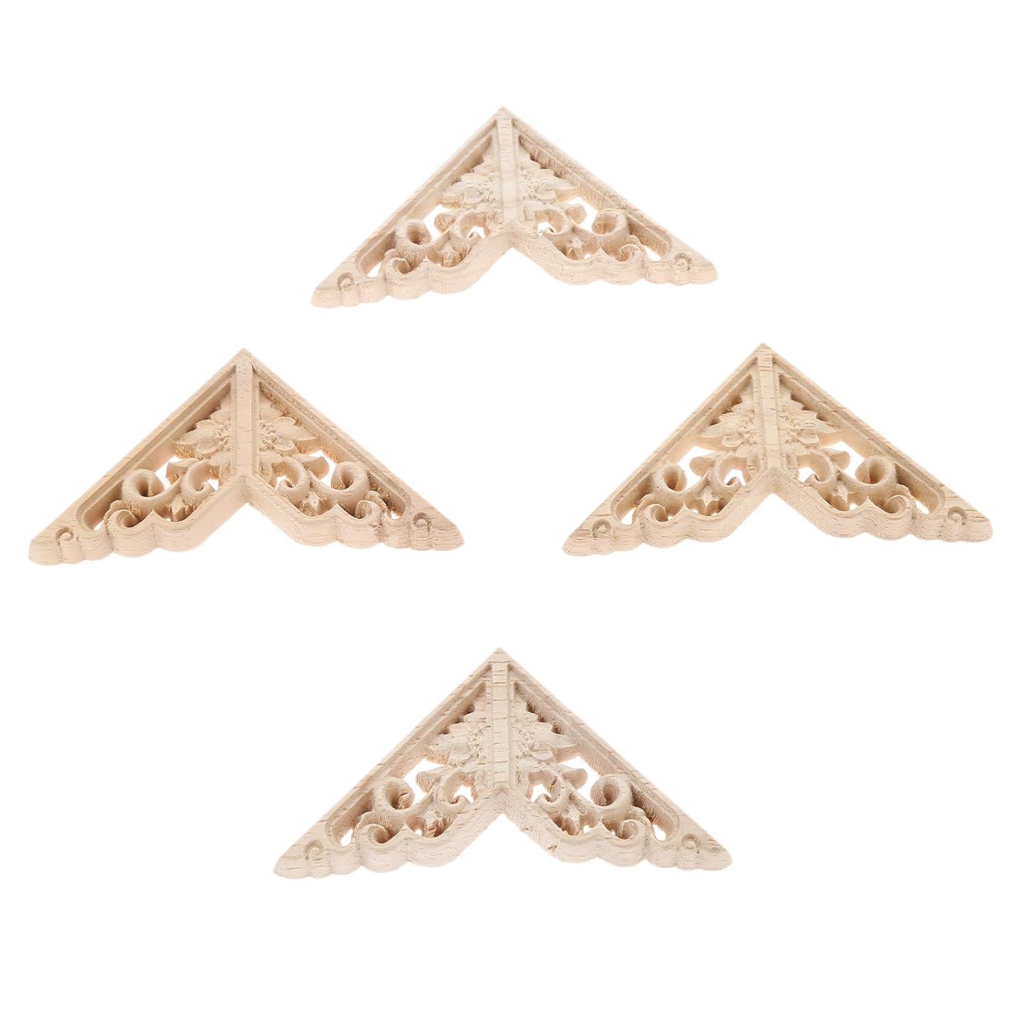 MUXSAM Wooden Decorative Appliques Onlays, 4-Pack Unpainted Wood Caravings Decals Inlays Overlays Corners Decor for Cabinet Dresser Cupboard Mirrors Walls Doors DIY Craft Project, 15x15cm/5.91"x5.91"