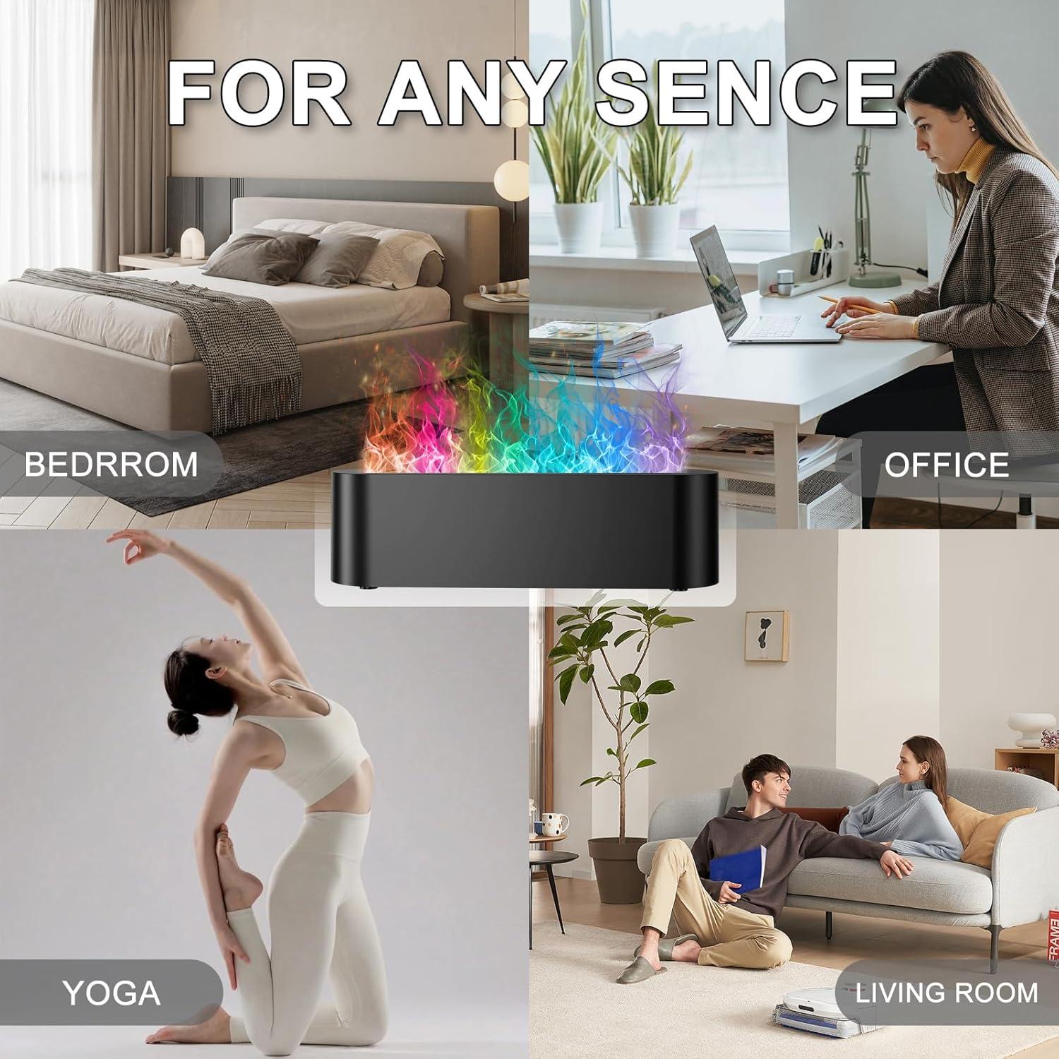 LinsCraft Colorful Flame Fire Diffuser Humidifier, 7 Colors Changing Oil Diffuser, Ultra-Quiet Aroma Essential Oils Aromatherapy Diffusers For Large Room, Bedroom, Office(Timeable, Waterless Auto Off-150Ml)