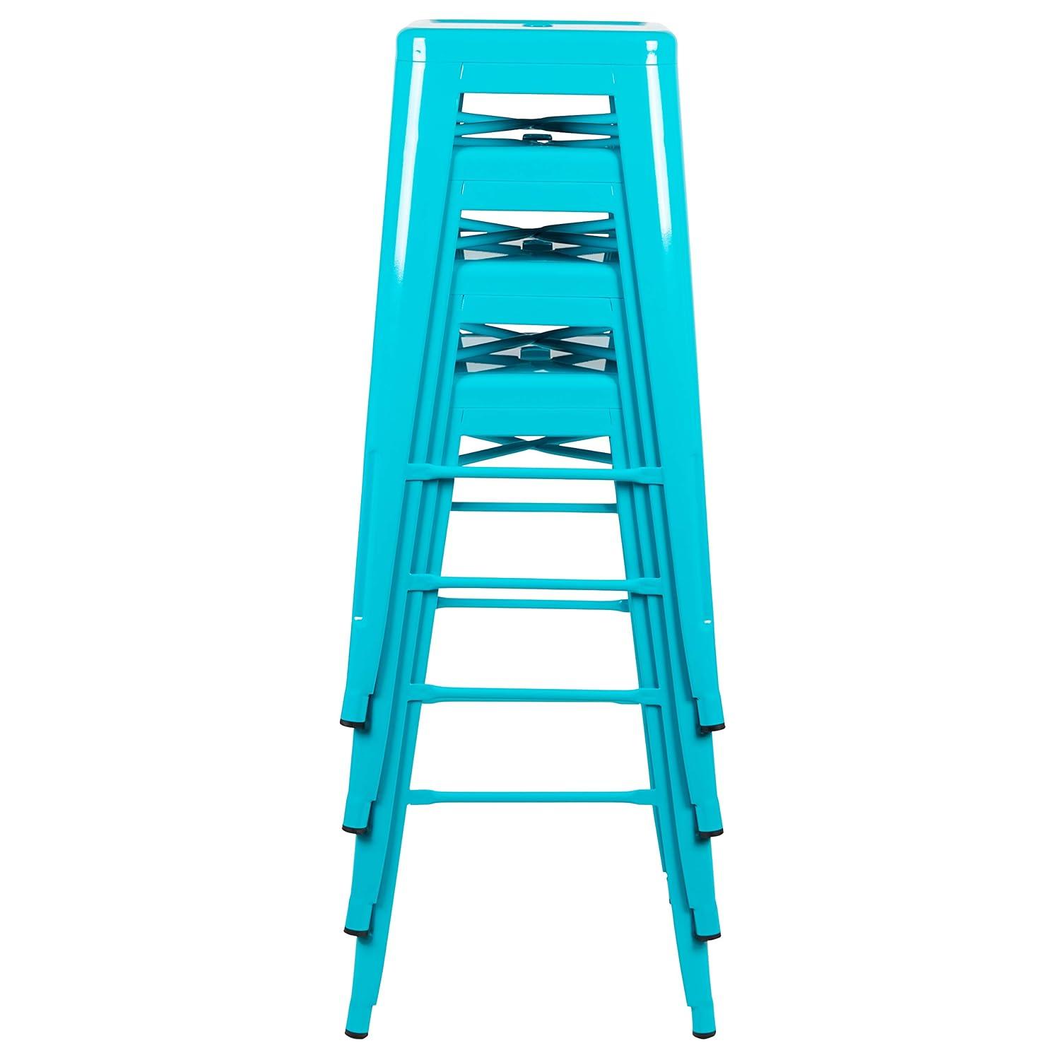 Emma and Oliver 4 Pack 30" High Metal Indoor Bar Stool - Stackable Stool, Teal
