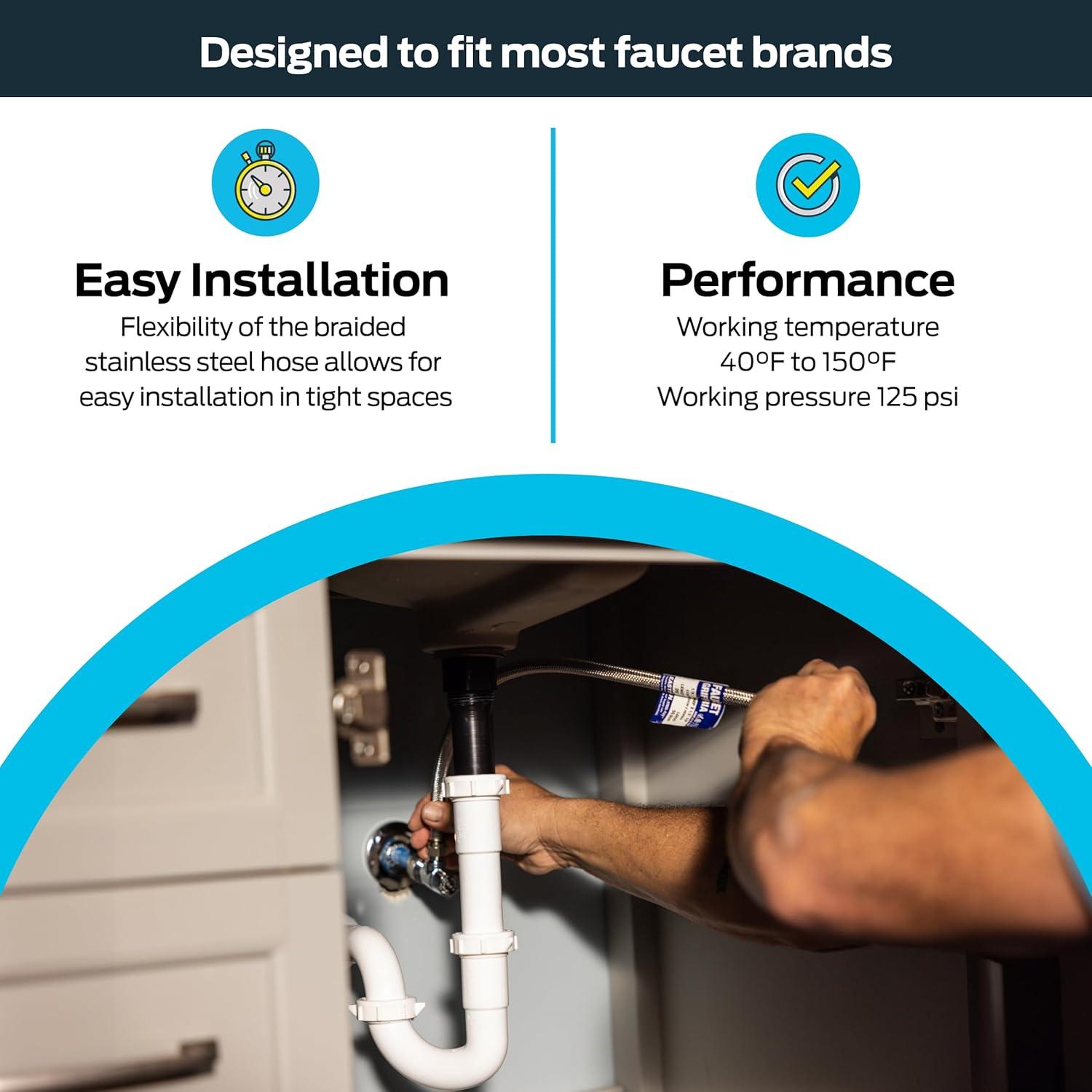 Certified Appliance Accessories Certified Appliance Accessories Braided Stainless Steel Faucet Supply Line, 3/8" Female Compression X 1/2" FIP (16")