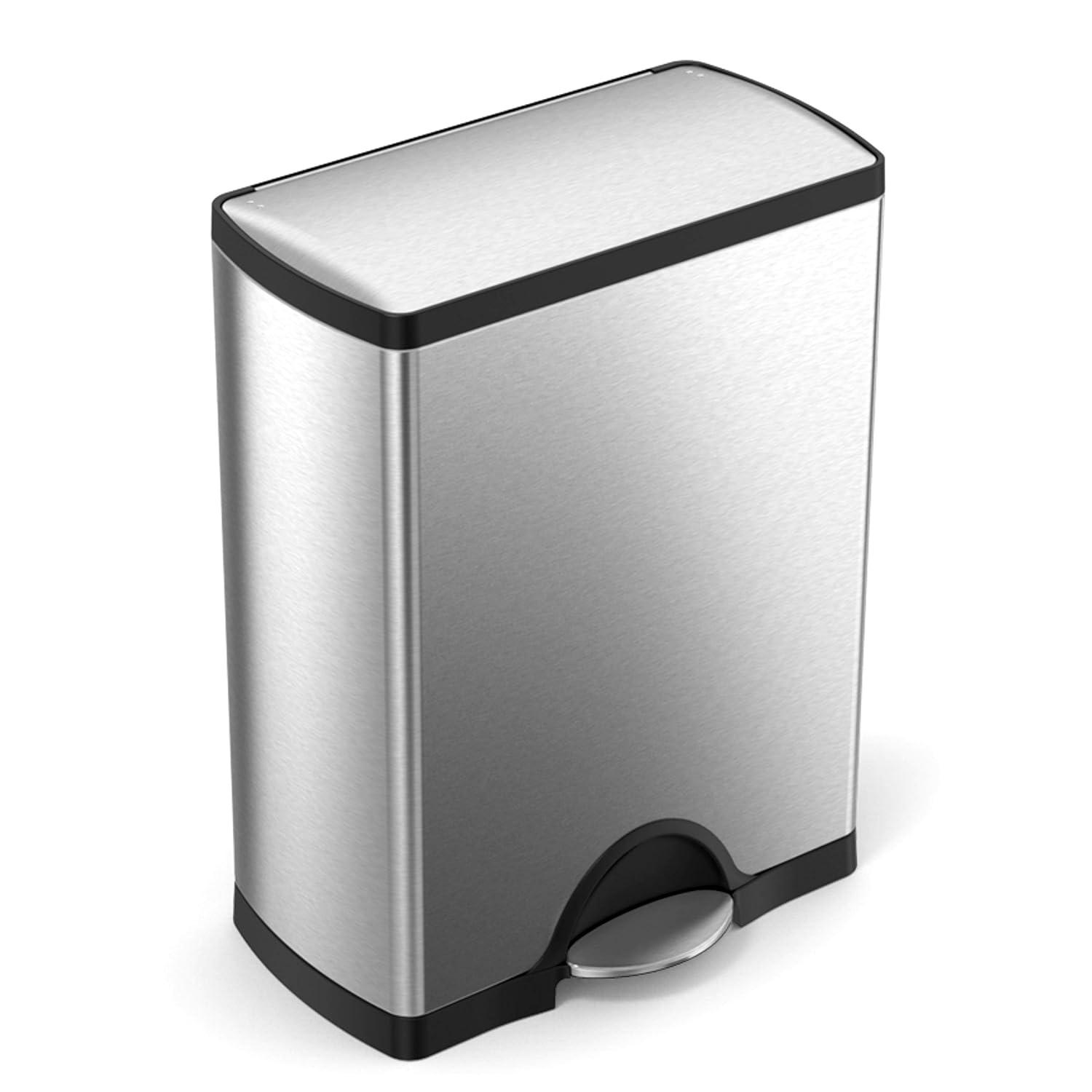 simplehuman Rectangular Dual Compartment Recycling Kitchen Step Trash Can, 46 Liter, Stainless Steel