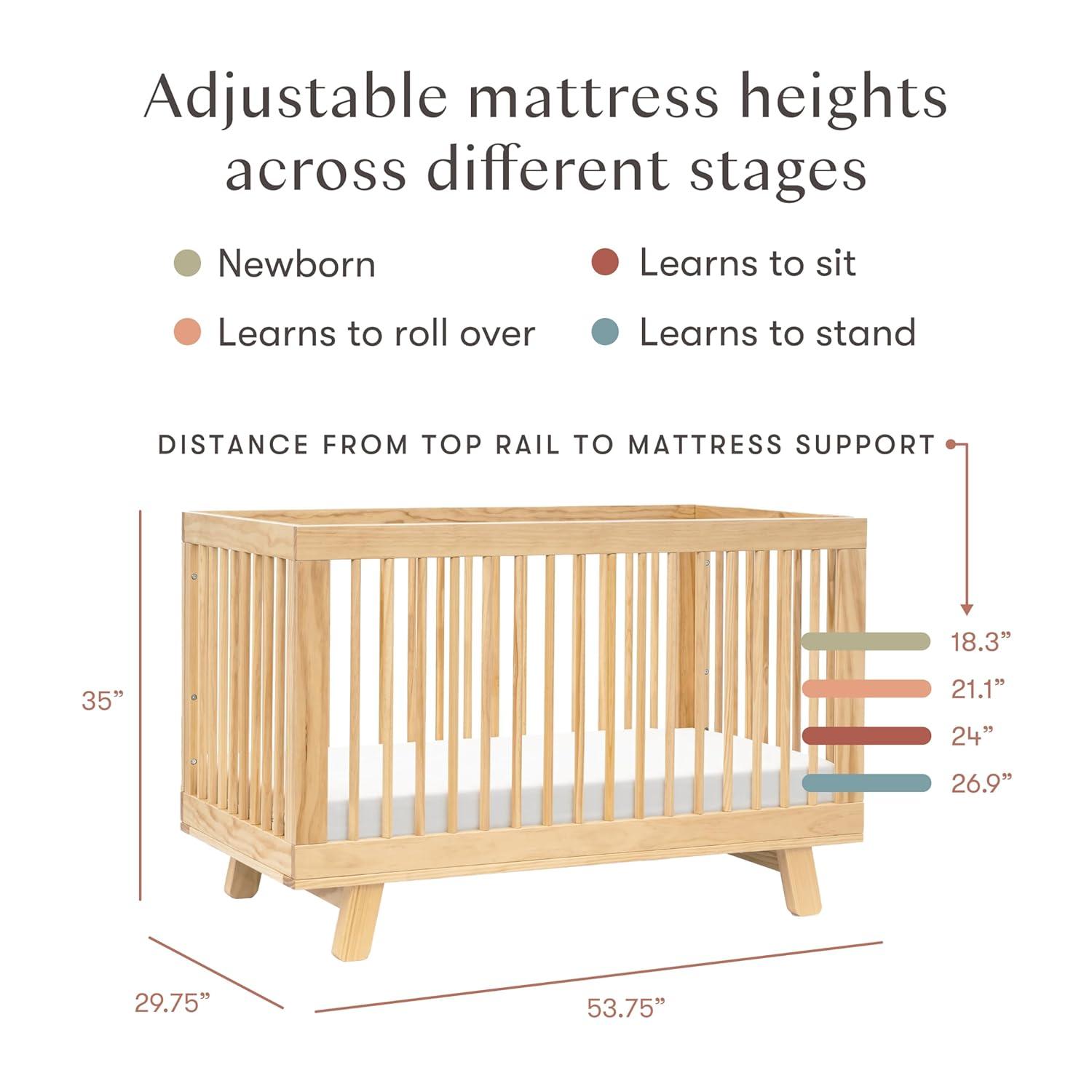 Babyletto Hudson Washed Natural Wood 3-in-1 Convertible Baby Crib with Toddler Bed Conversion Kit