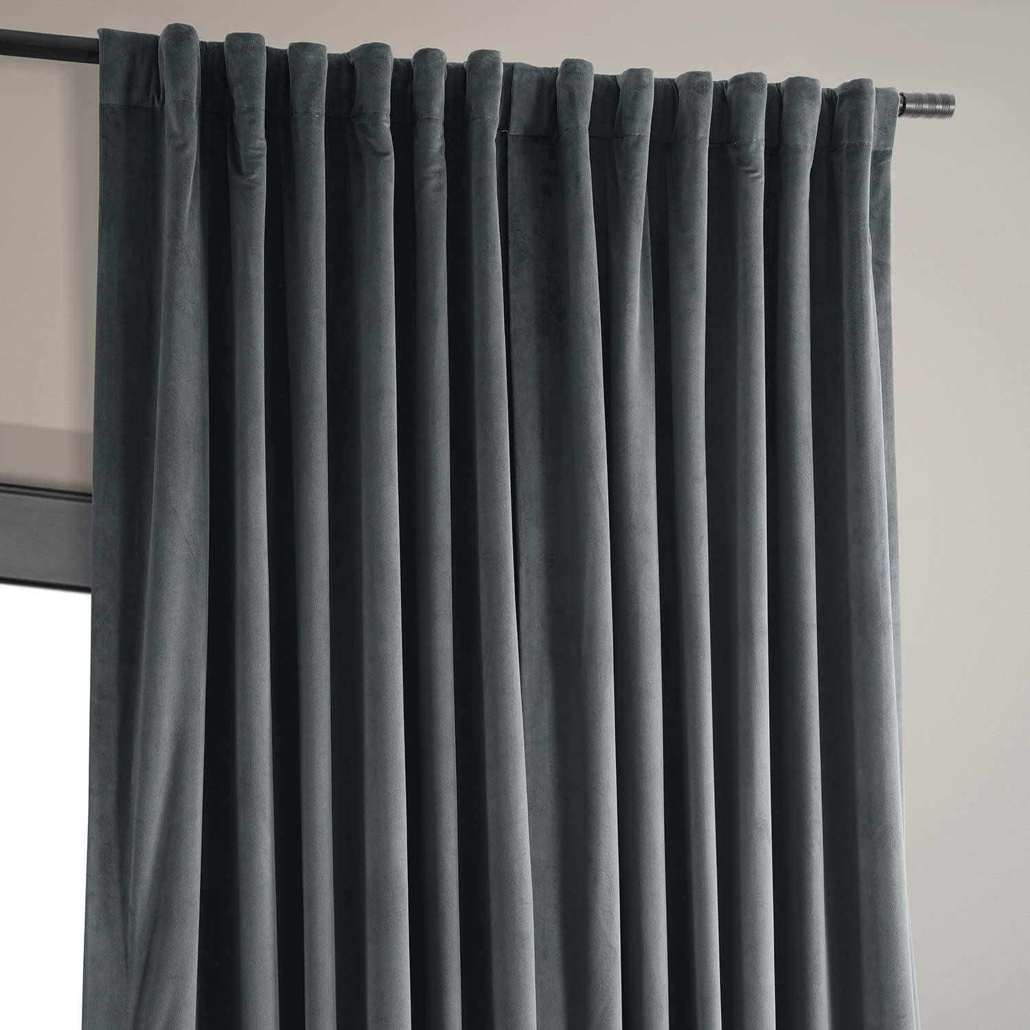 Half Price Drapes Signature Natural Grey Extra Wide Velvet Blackout Curtains (1 Panel),100W X 108L