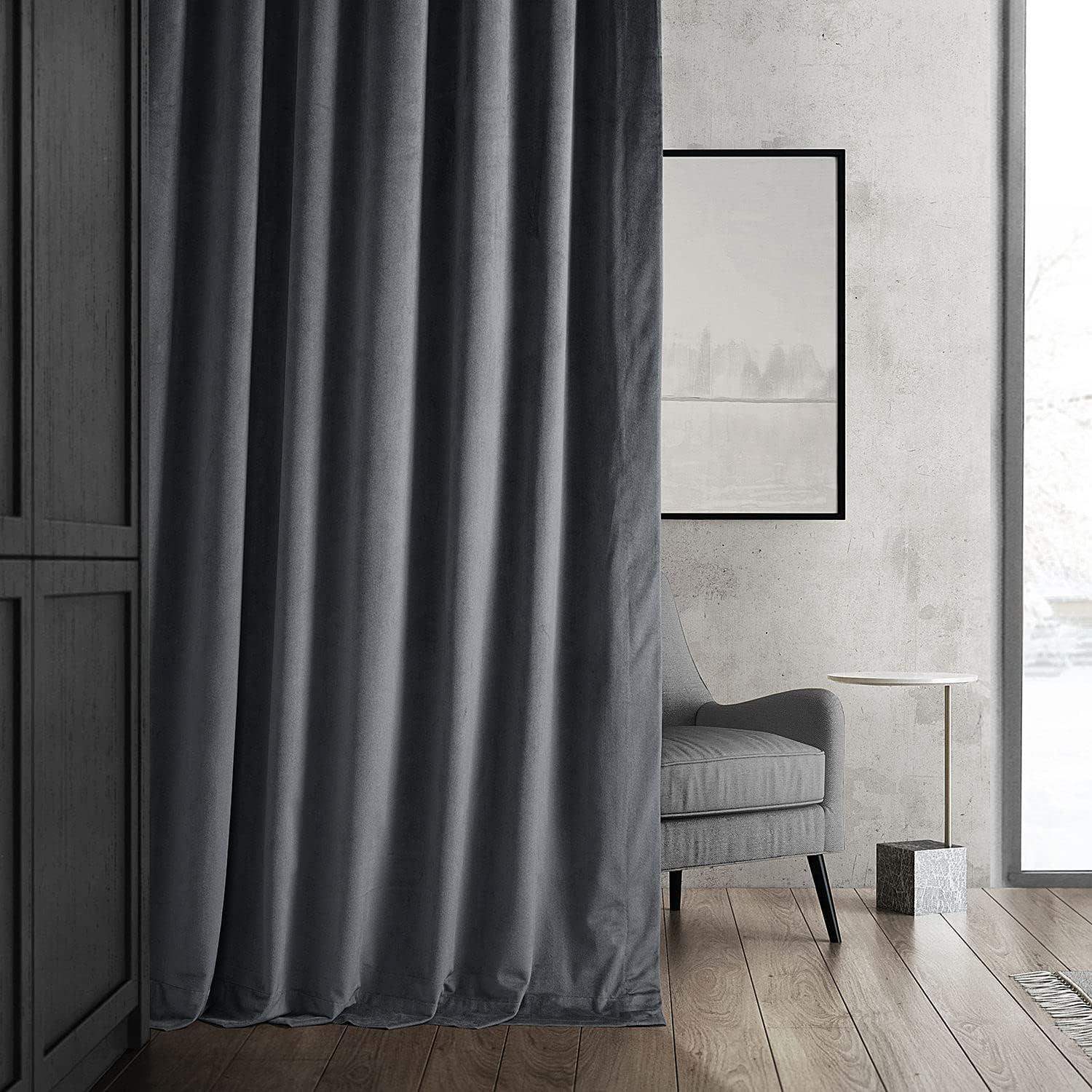 Gray Velvet Blackout Thermal Curtain Panel 96 Inch