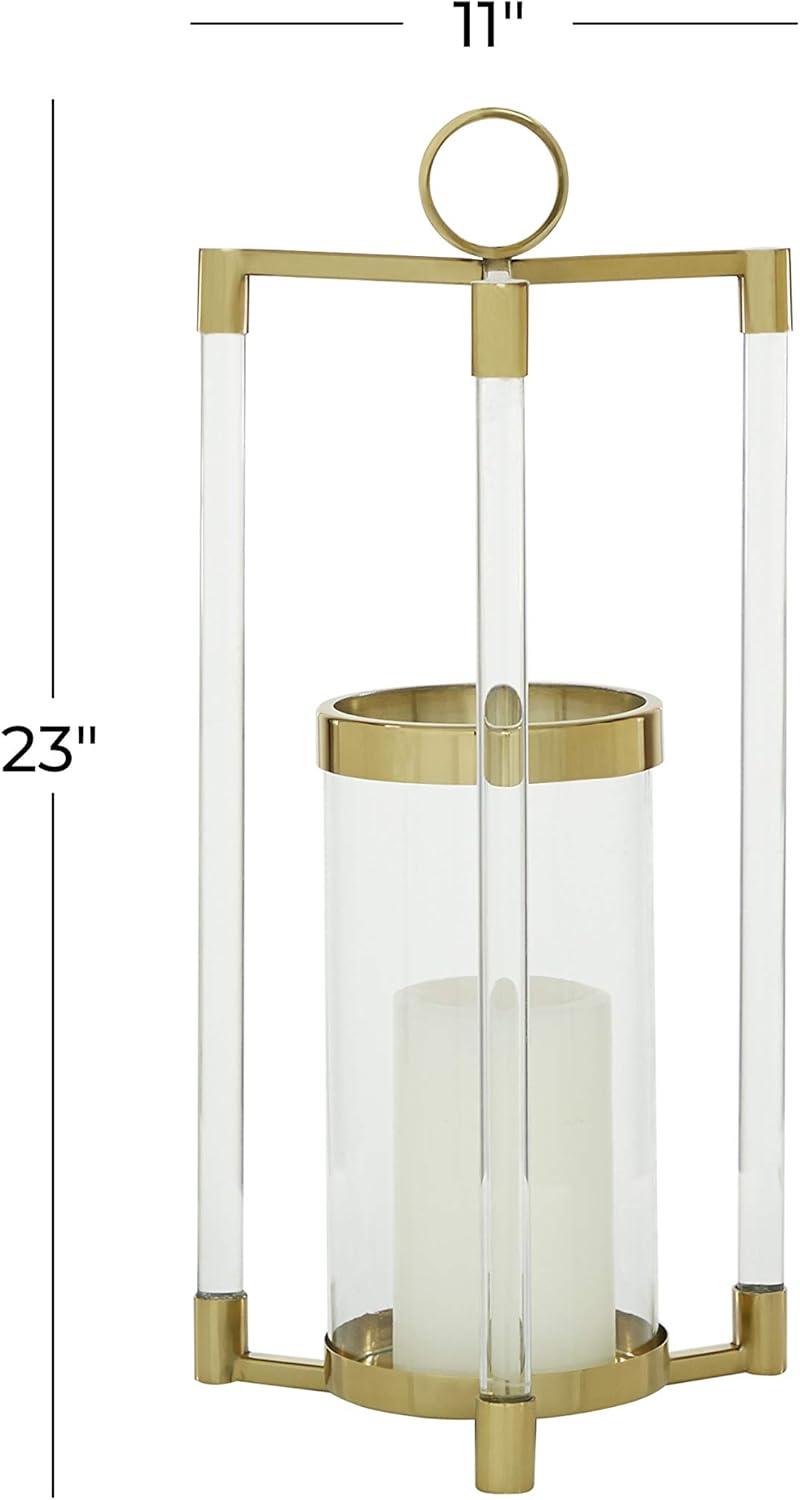 Gold Stainless Steel Contemporary Lantern, 23 X 11 X 11