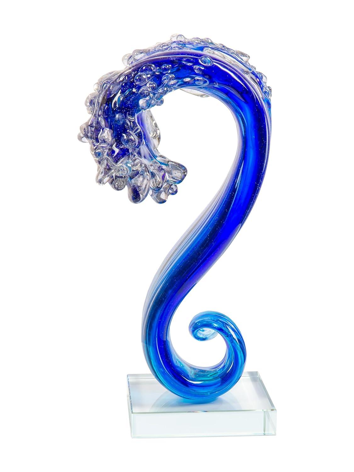 Pacific Wave Glass Sculpture/Figurine in Blue Finish