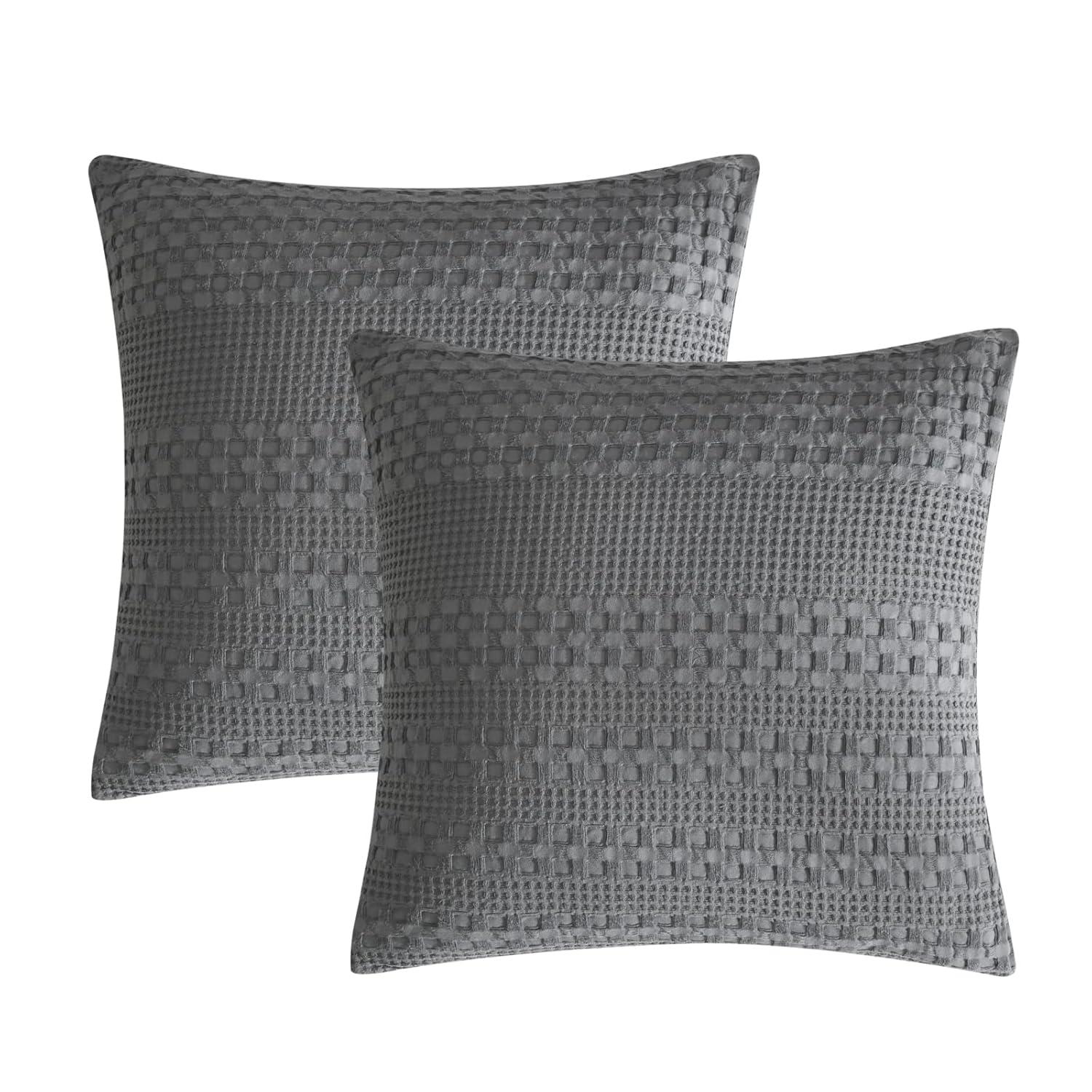 XXZH 100% Cotton Waffle Weave Euro Sham Covers, 2 Pack 26" x 26" Pillow Covers for Elegant Home Decorative, No Insert, Decorative Euro Throw Pillow Covers for Bed Couch Sofa, Oatmeal