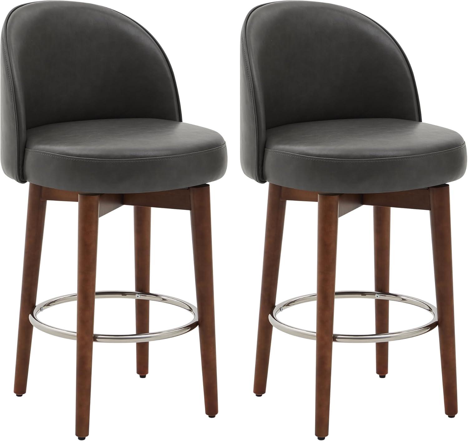 CHITA Counter Height Bar Stools Set of 2,Swivel Barstools for Kitchen Island,26.4" H Seat Height,Faux Leather,Retro Grey