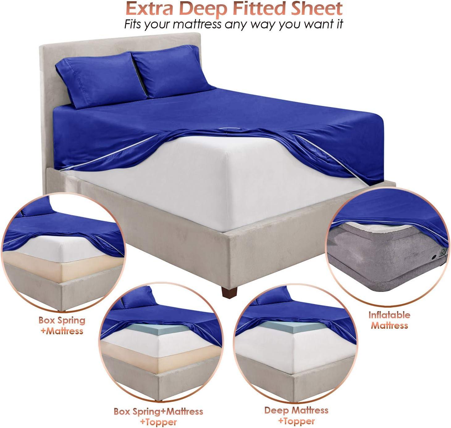 Nestl Extra Deep Pocket 6 Piece Sheet Sets, King Size Sheets & Pillowcases - Royal Blue