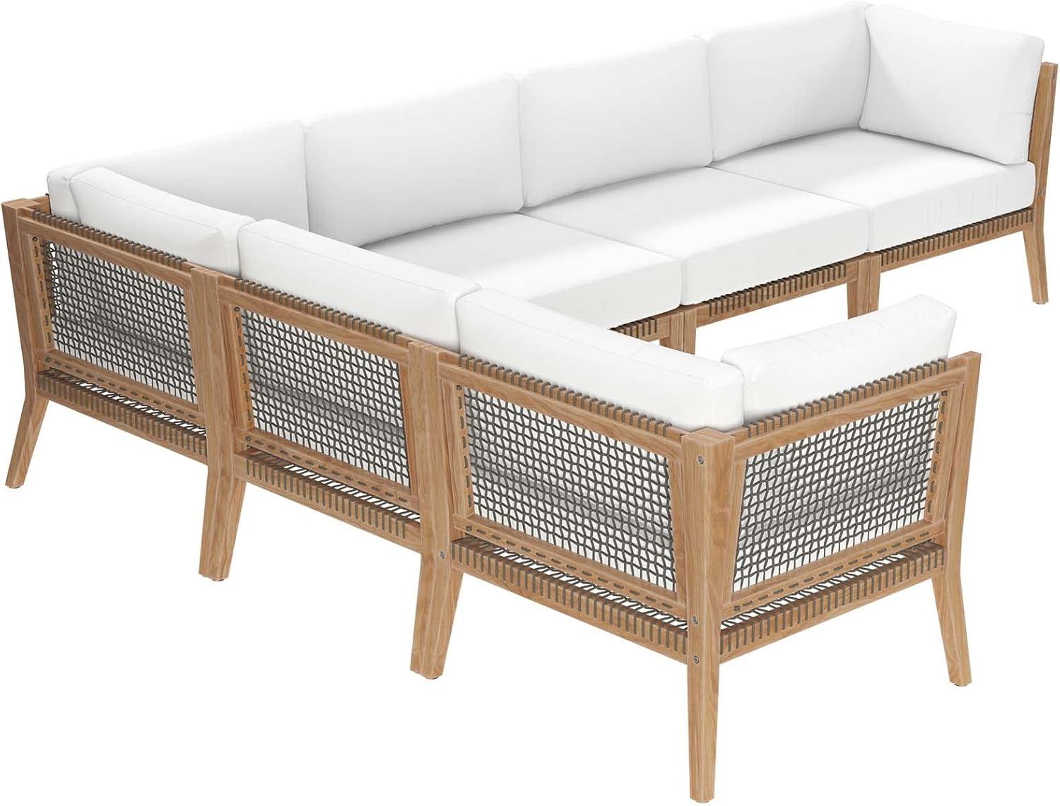 Modway Clearwater Outdoor Patio Teak Wood 6-Piece Sectional Sofa