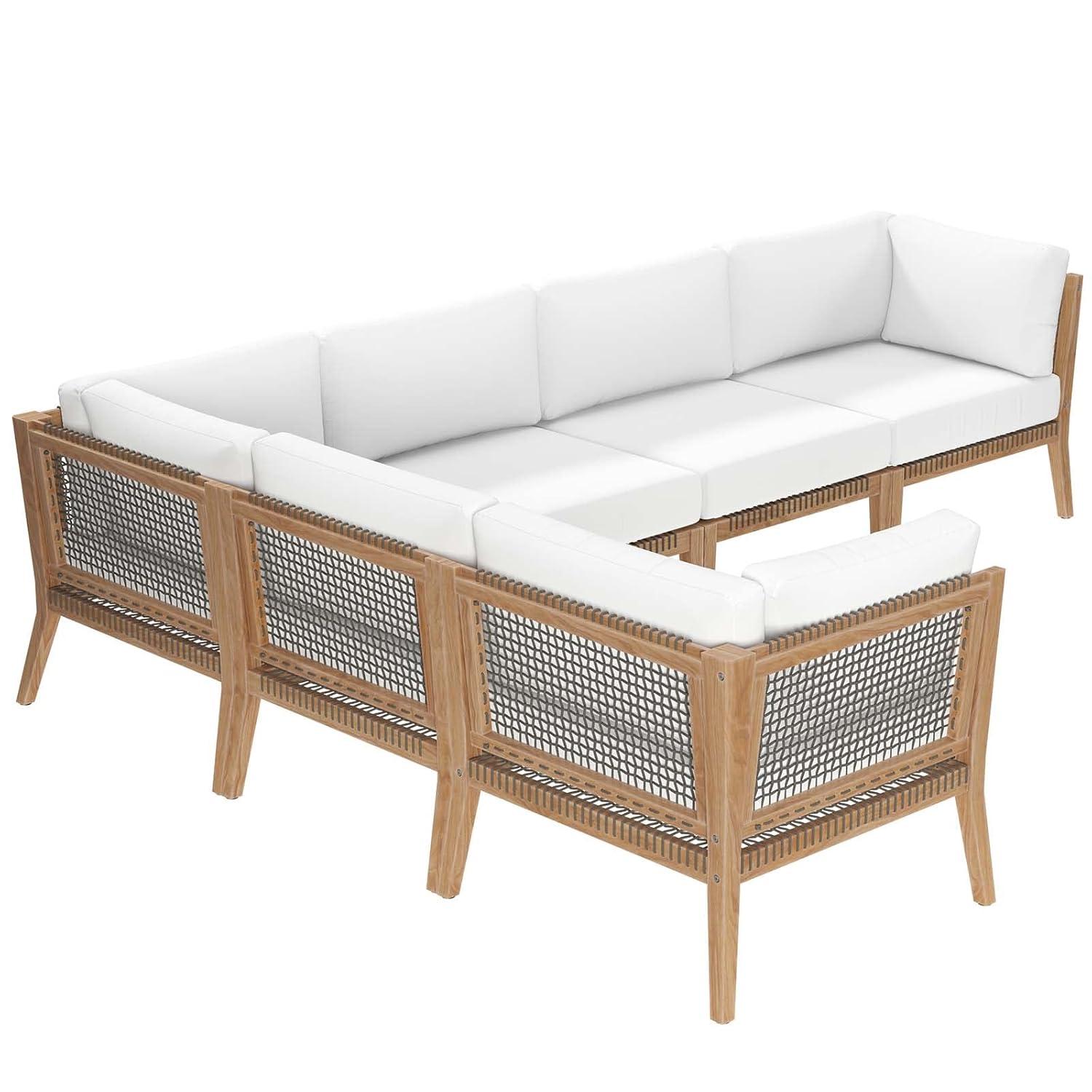 Modway Clearwater Outdoor Patio Teak Wood 6-Piece Sectional Sofa