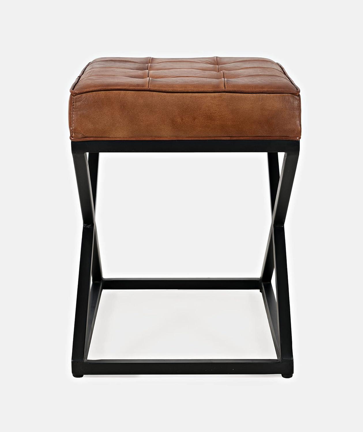 ZWNLKQG Global Archive Mid-Century Modern Genuine Leather Ottoman Pre-Assembled  20''W x 14''D x 18.5''H  Saddle Brown