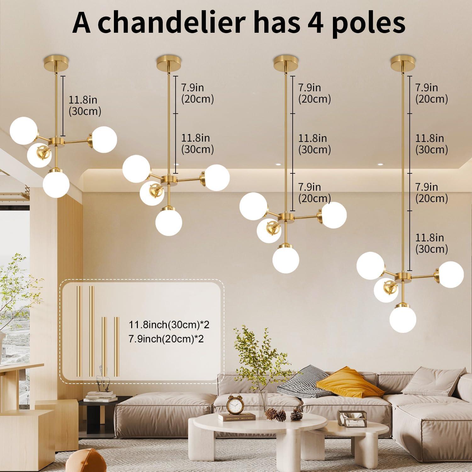 Gold Sputnik Chandelier 4-Light Globe Sputnik Ceiling Light Fixture Mid Century Sputnik Chandeliers with Milk Glass Shade