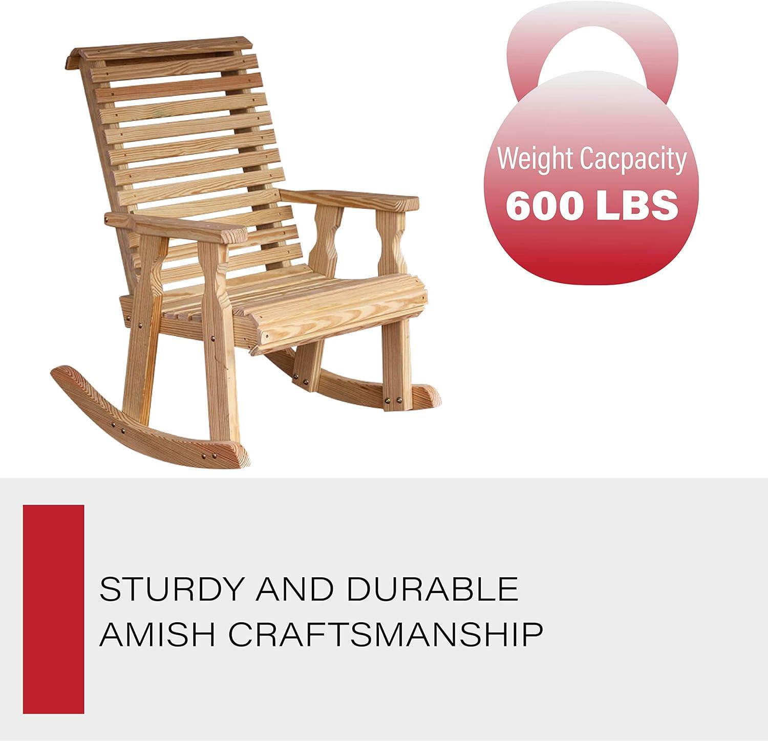 Heavy Duty Unfinished Pine Rocking Chair with Rolled Arms