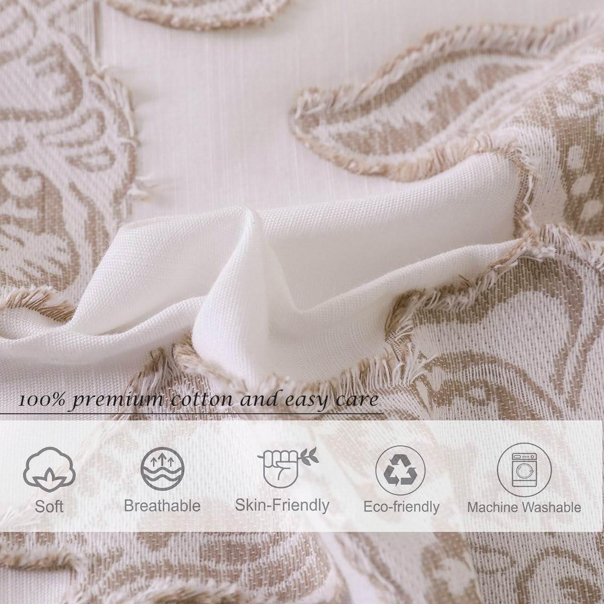 Khaki Cotton Jacquard Floral Queen Duvet Cover Set