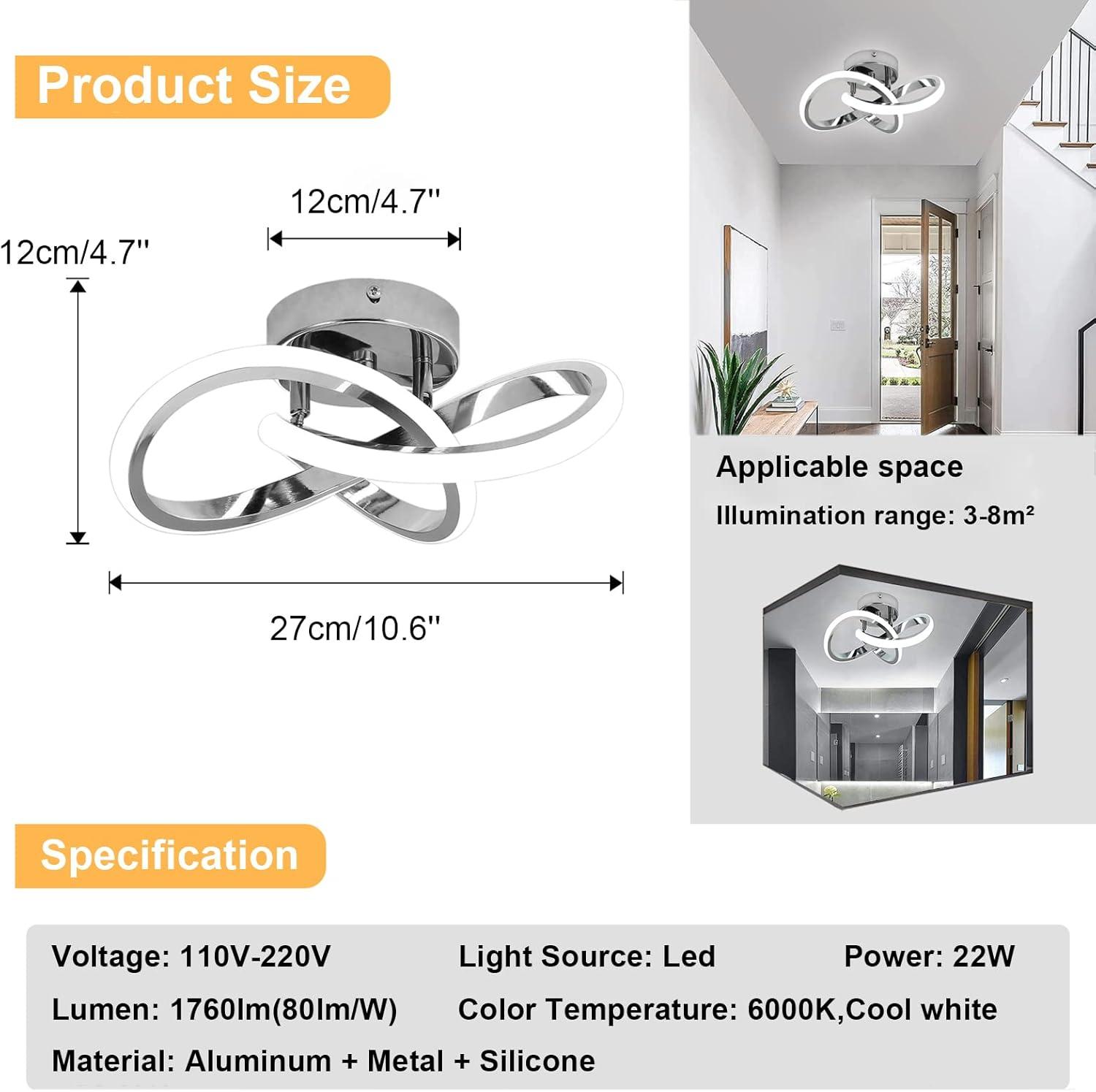 Hallway Light Acrylic Modern LED Ceiling Light Fixtures Cool White 6000K Close to Ceiling Lights for Bedroom Bathroom Kitchen Balcony Corridor Stair Aisle Curved Creative Design Celing lamp